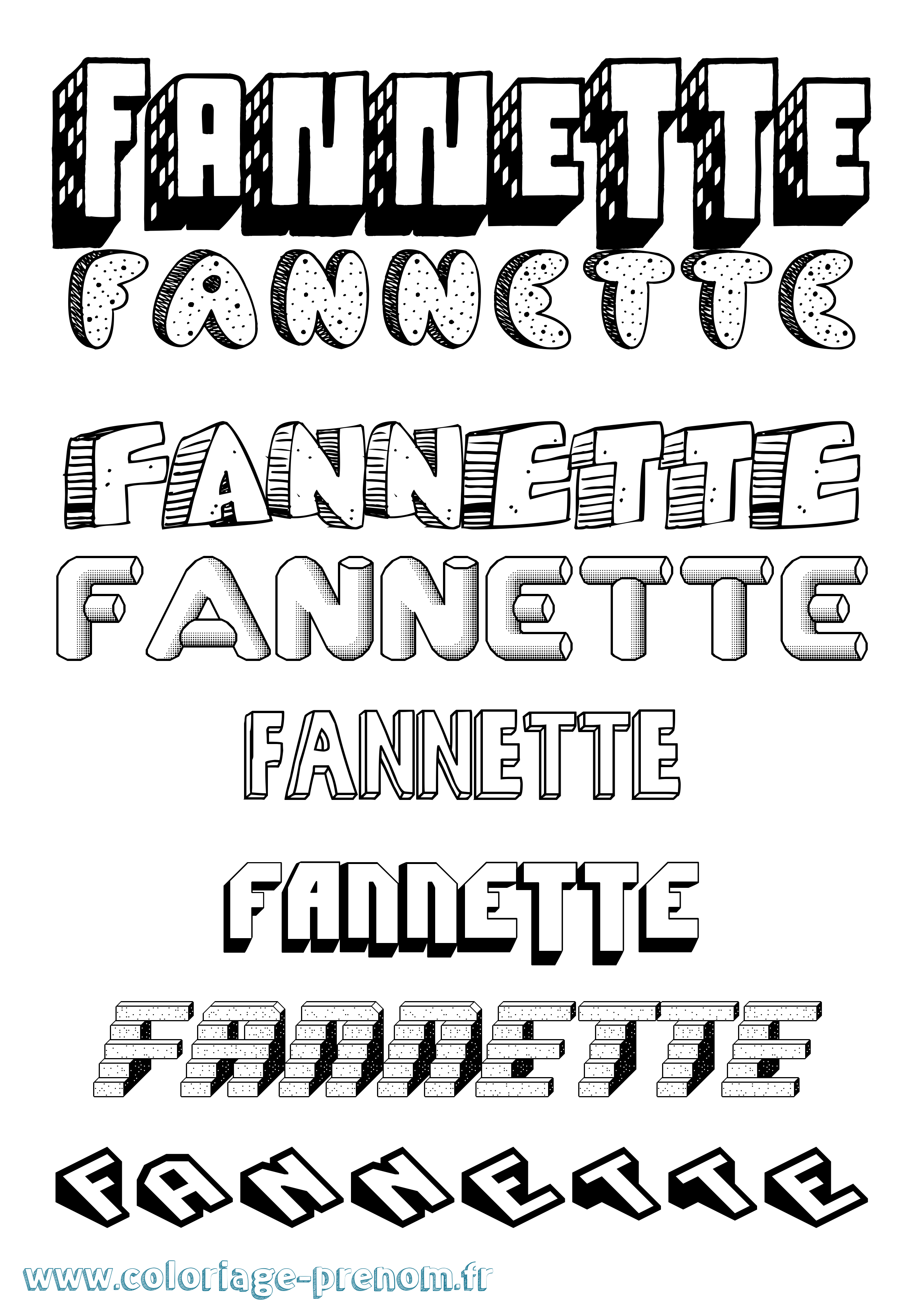 Coloriage Fannette Effet 3D Coloriage prénom Fannette Effet 3D