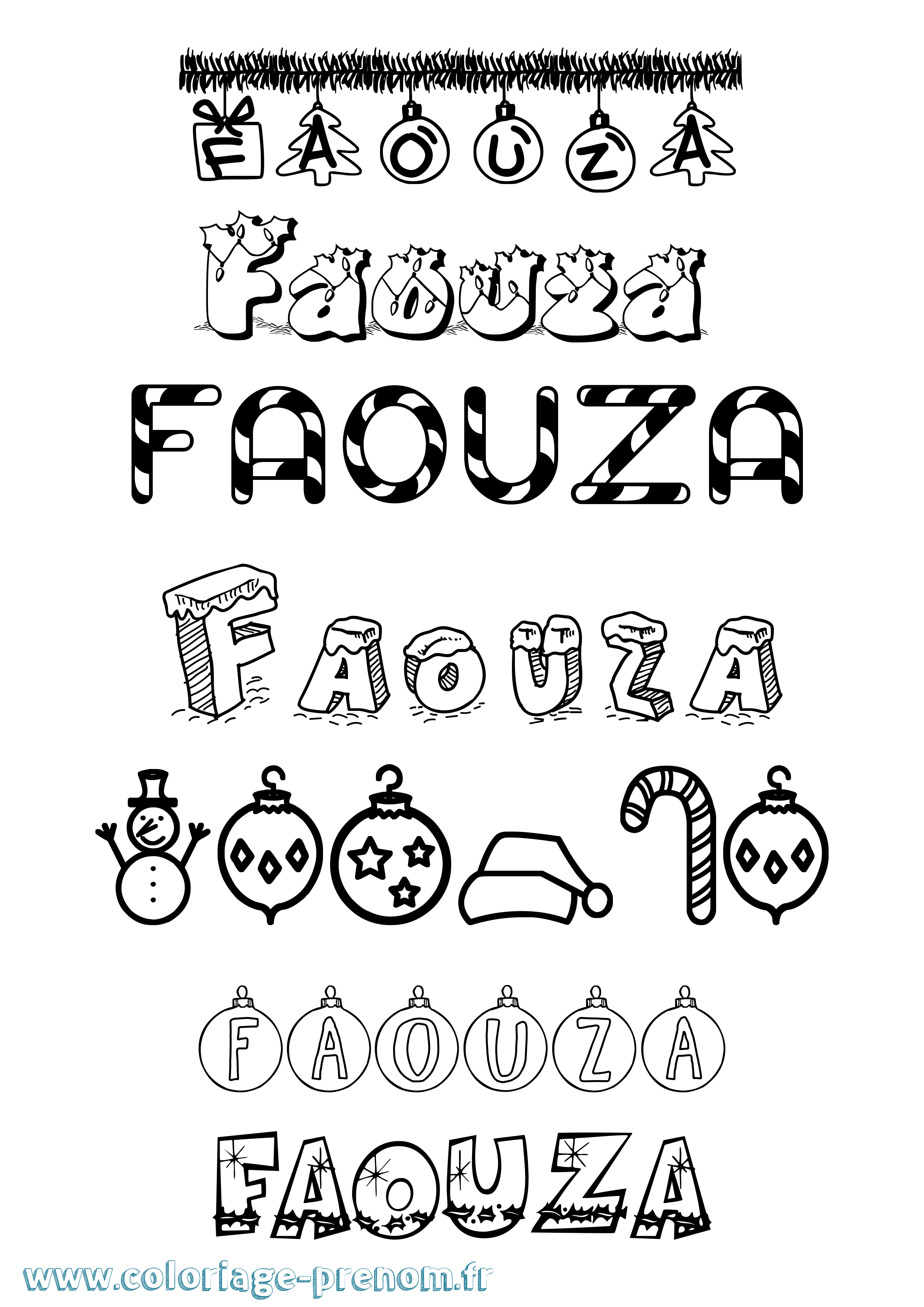 Coloriage Faouza Noël Coloriage prénom Faouza Noël