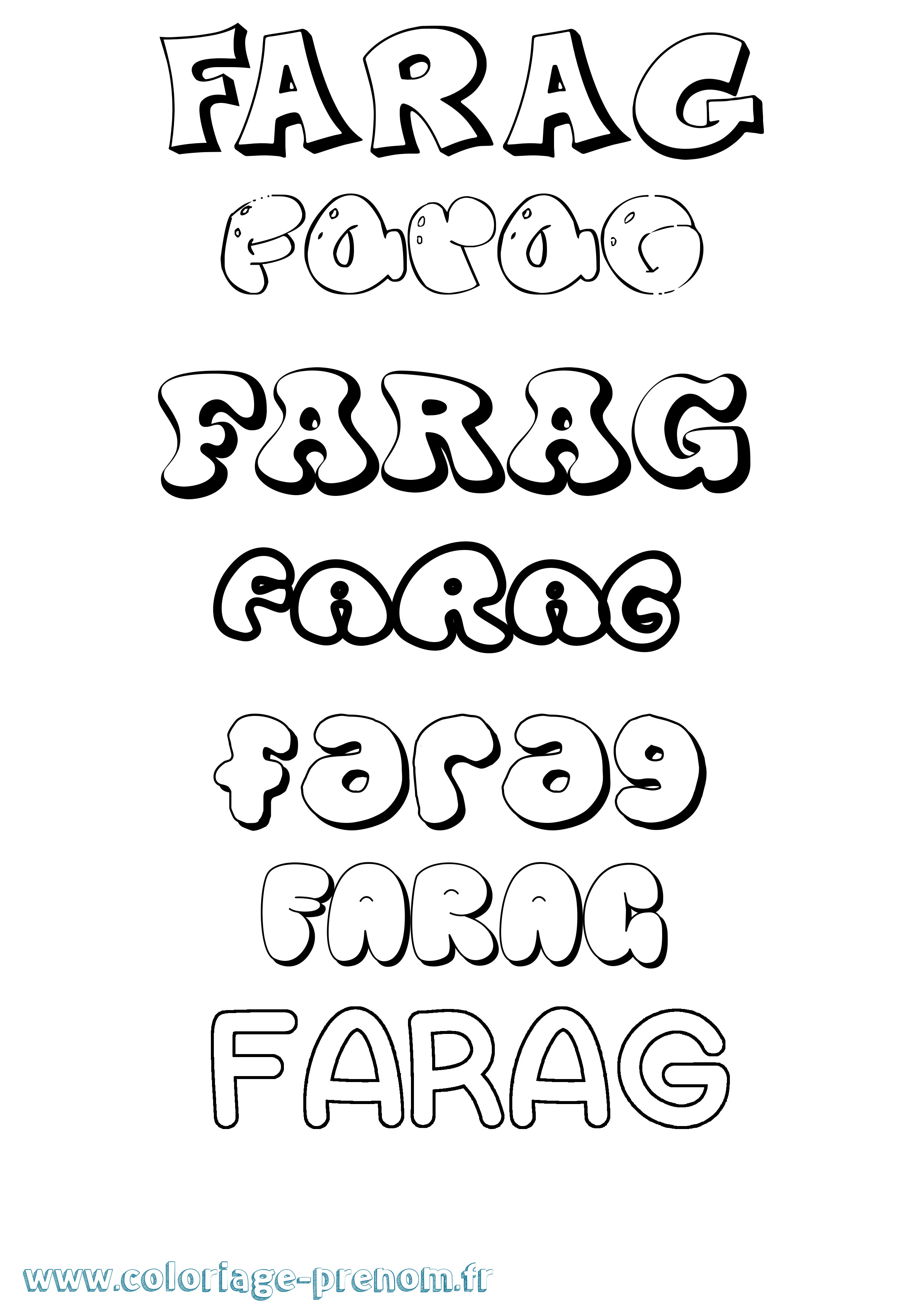 Coloriage prénom Farag Bubble