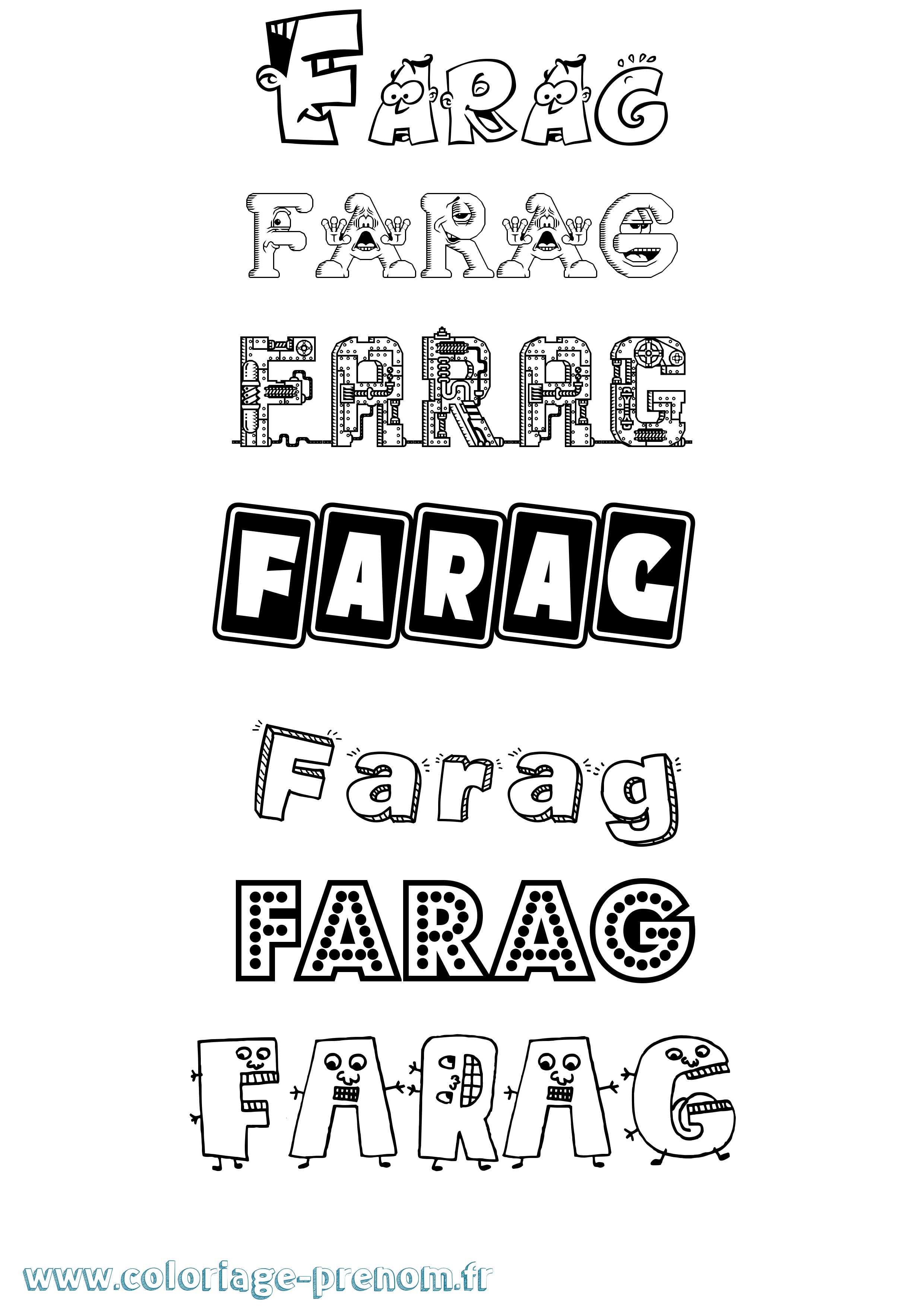 Coloriage prénom Farag Fun