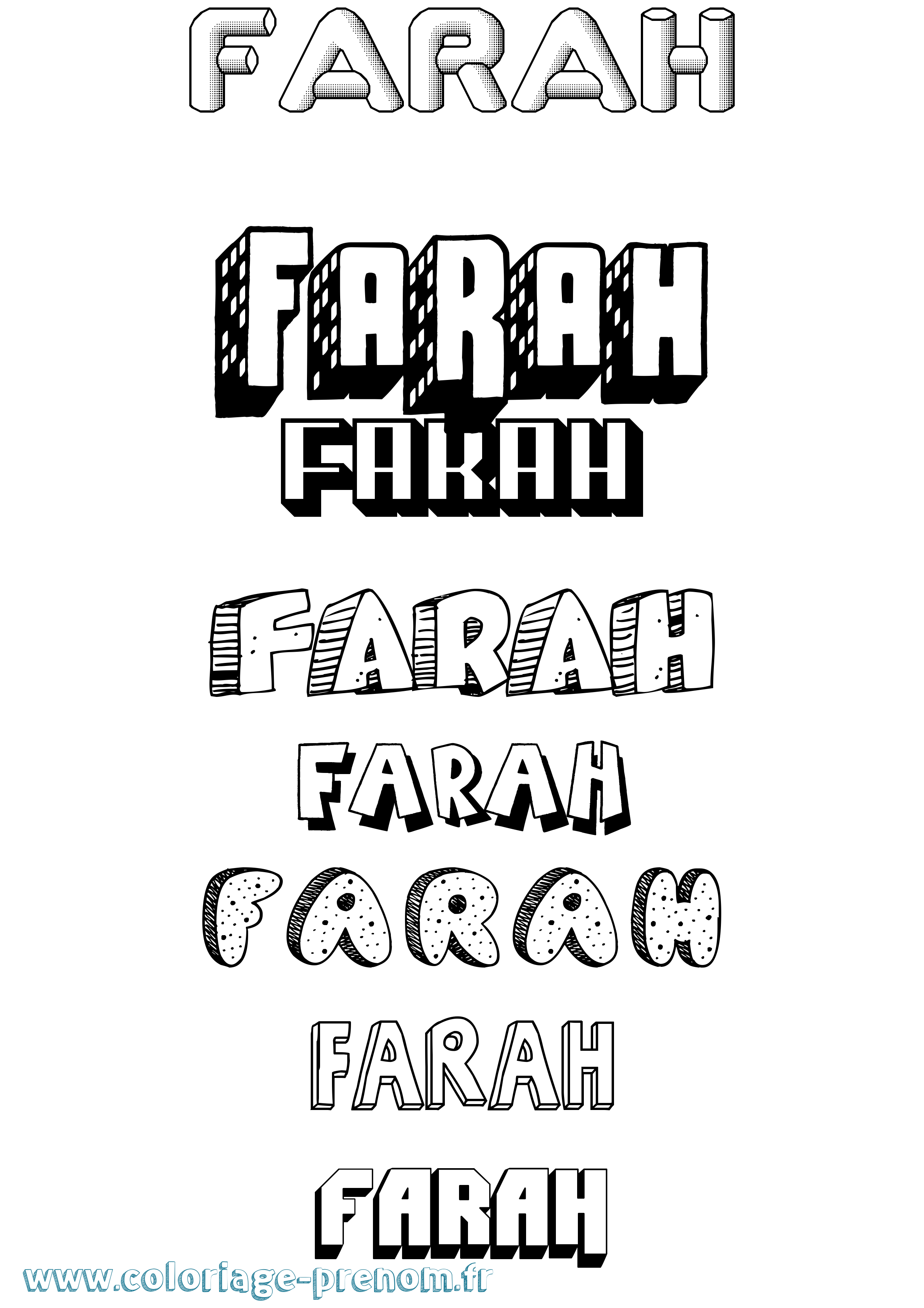 Coloriage prénom Farah Effet 3D