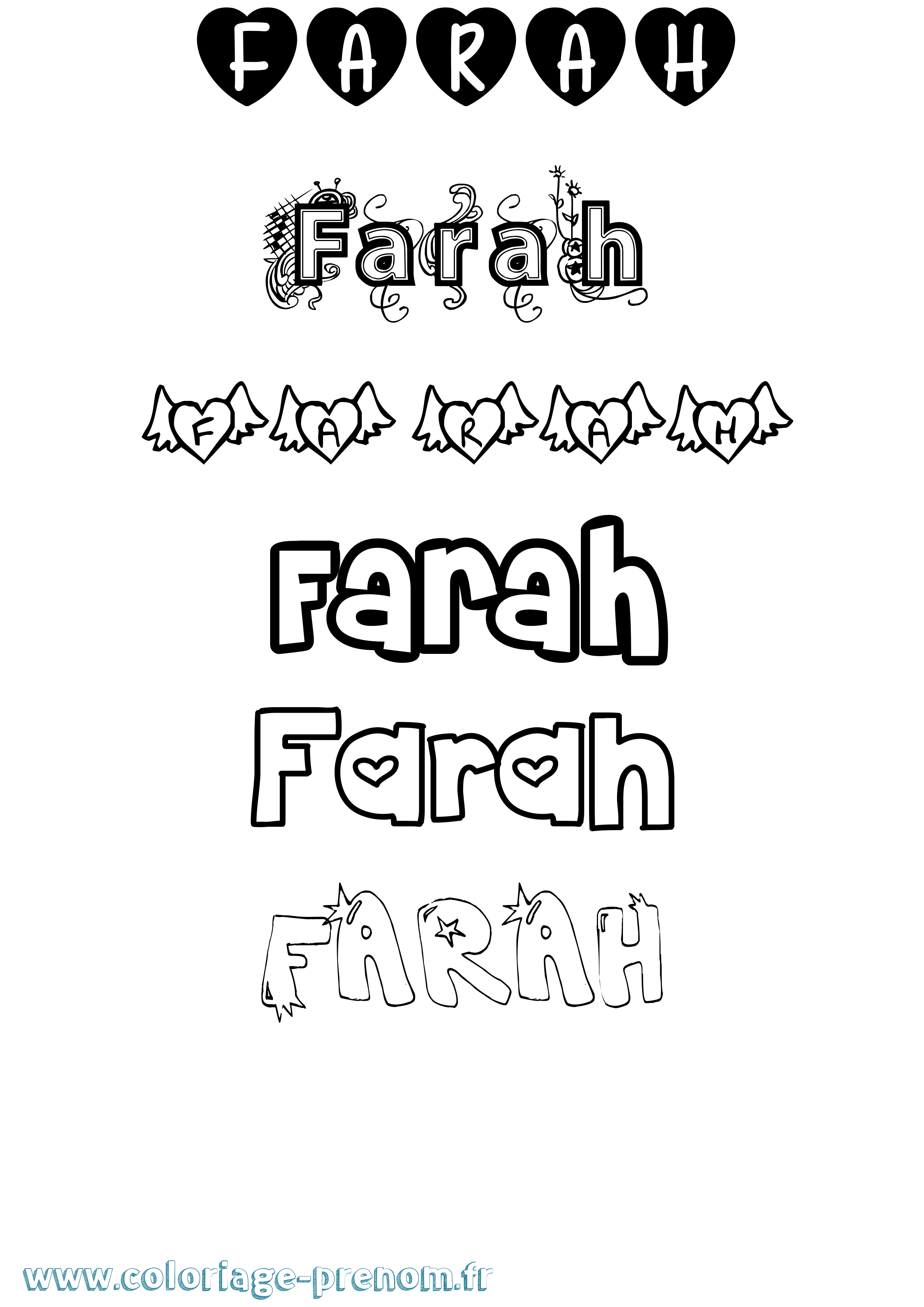 Coloriage prénom Farah Girly