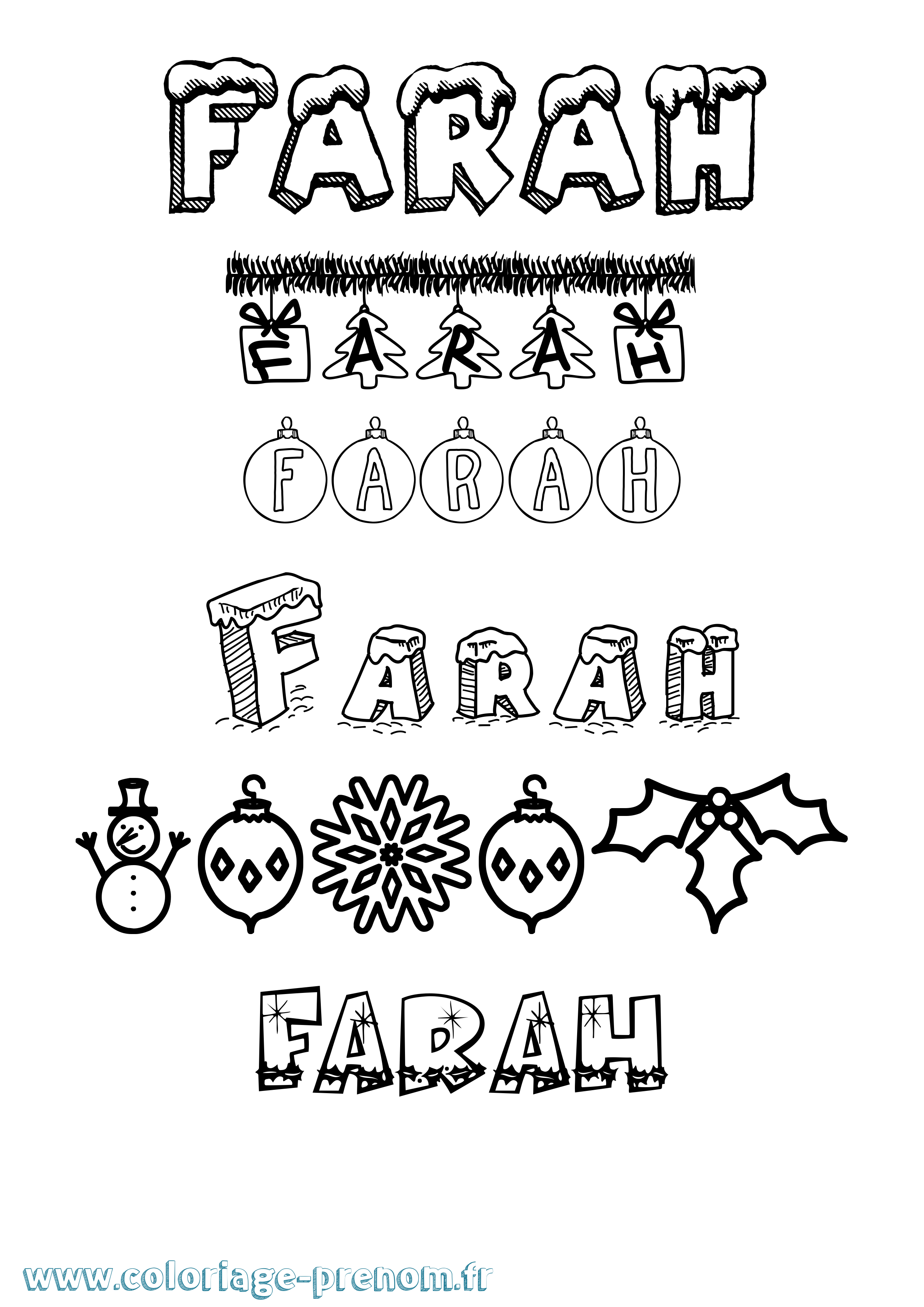 Coloriage prénom Farah Noël