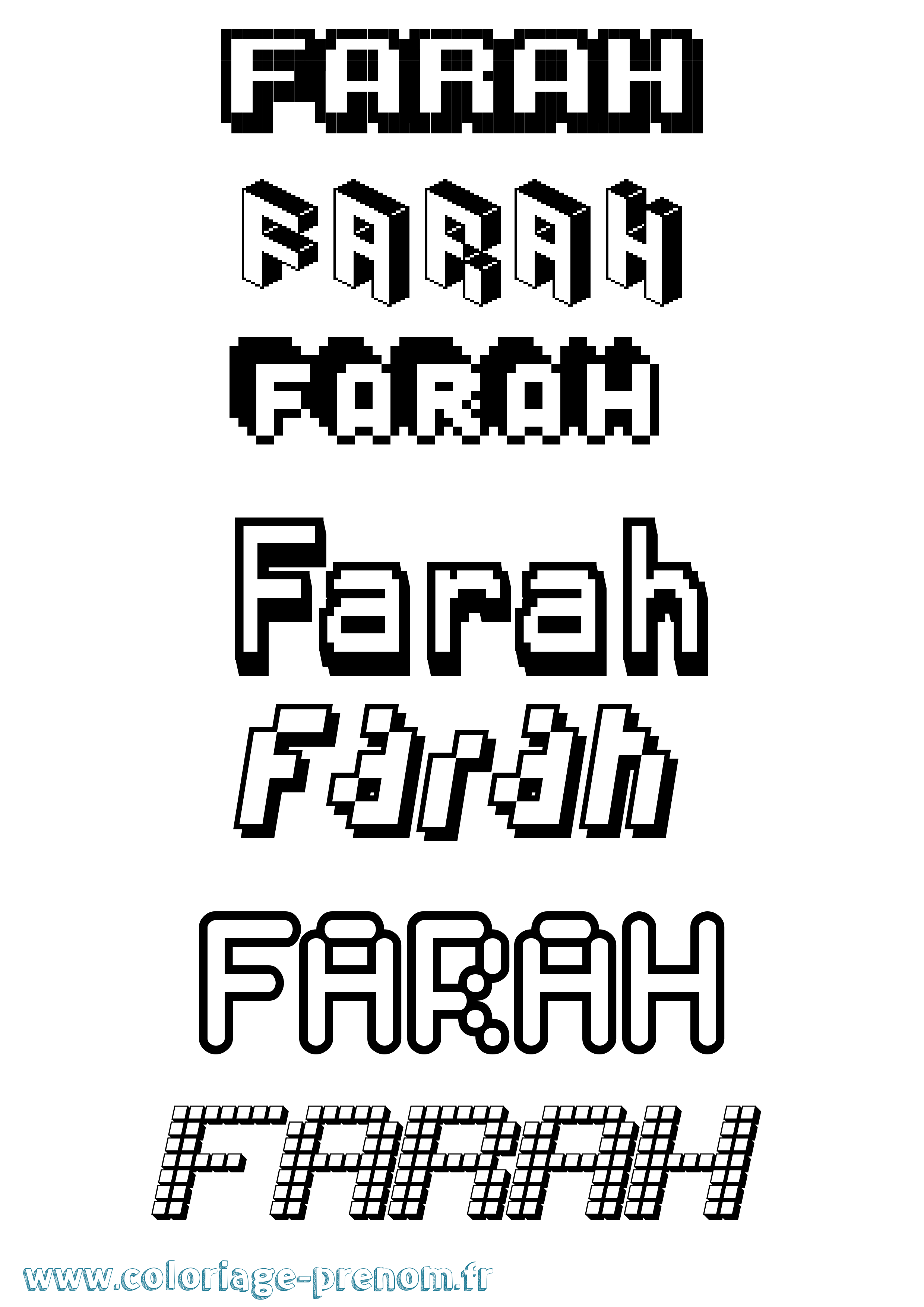 Coloriage prénom Farah Pixel