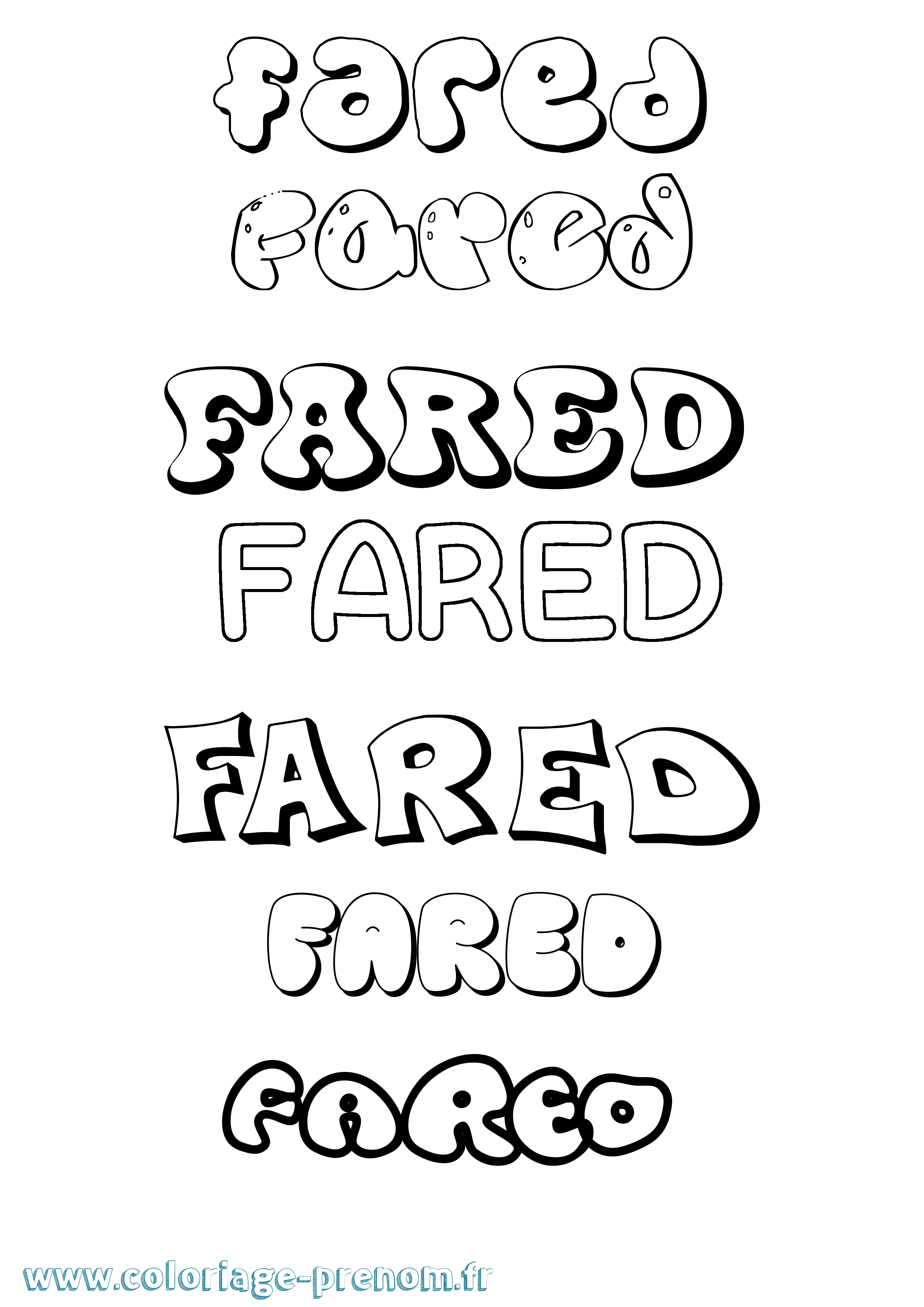Coloriage Fared Bubble Coloriage prénom Fared Bubble