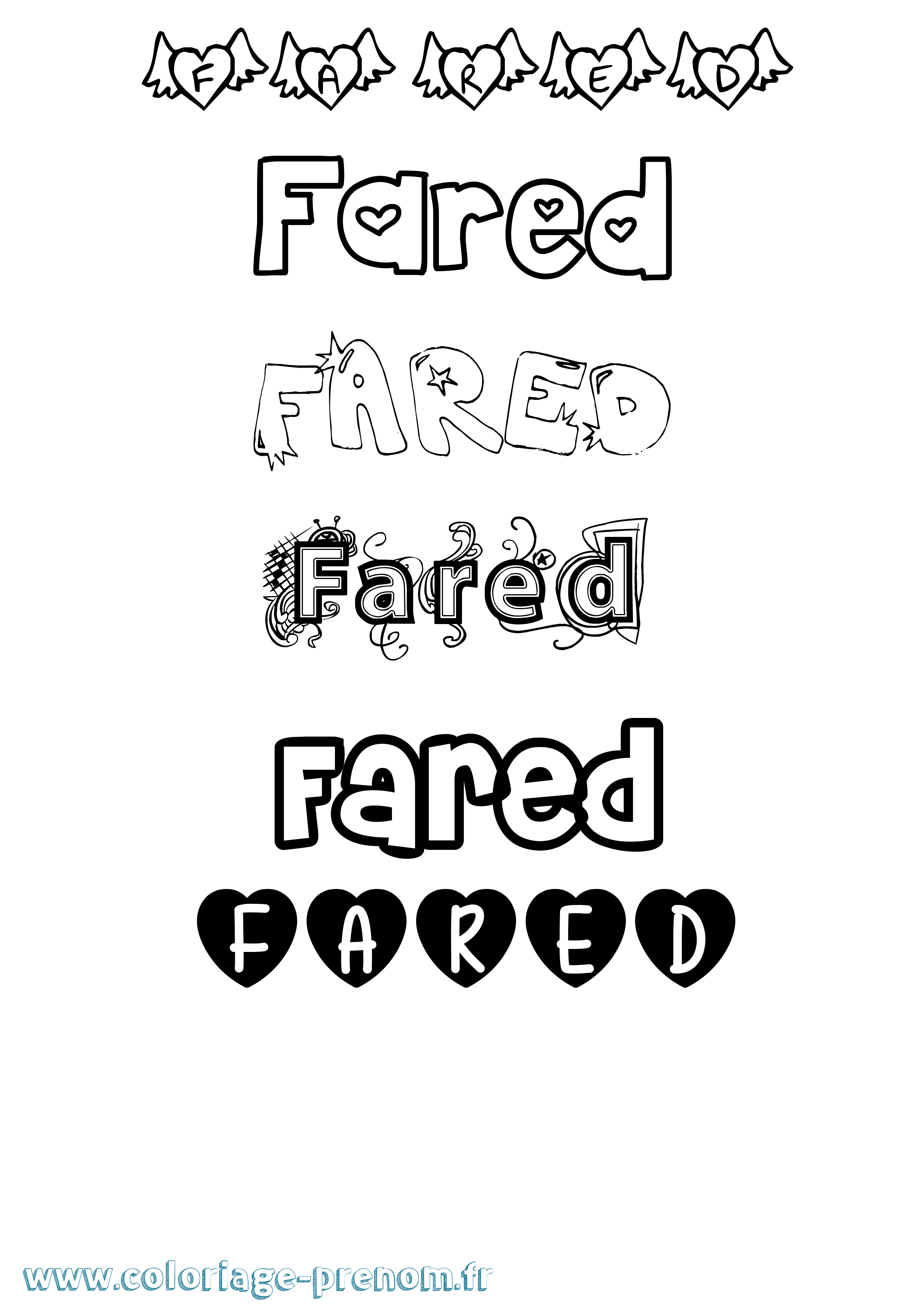 Coloriage Fared Girly Coloriage prénom Fared Girly