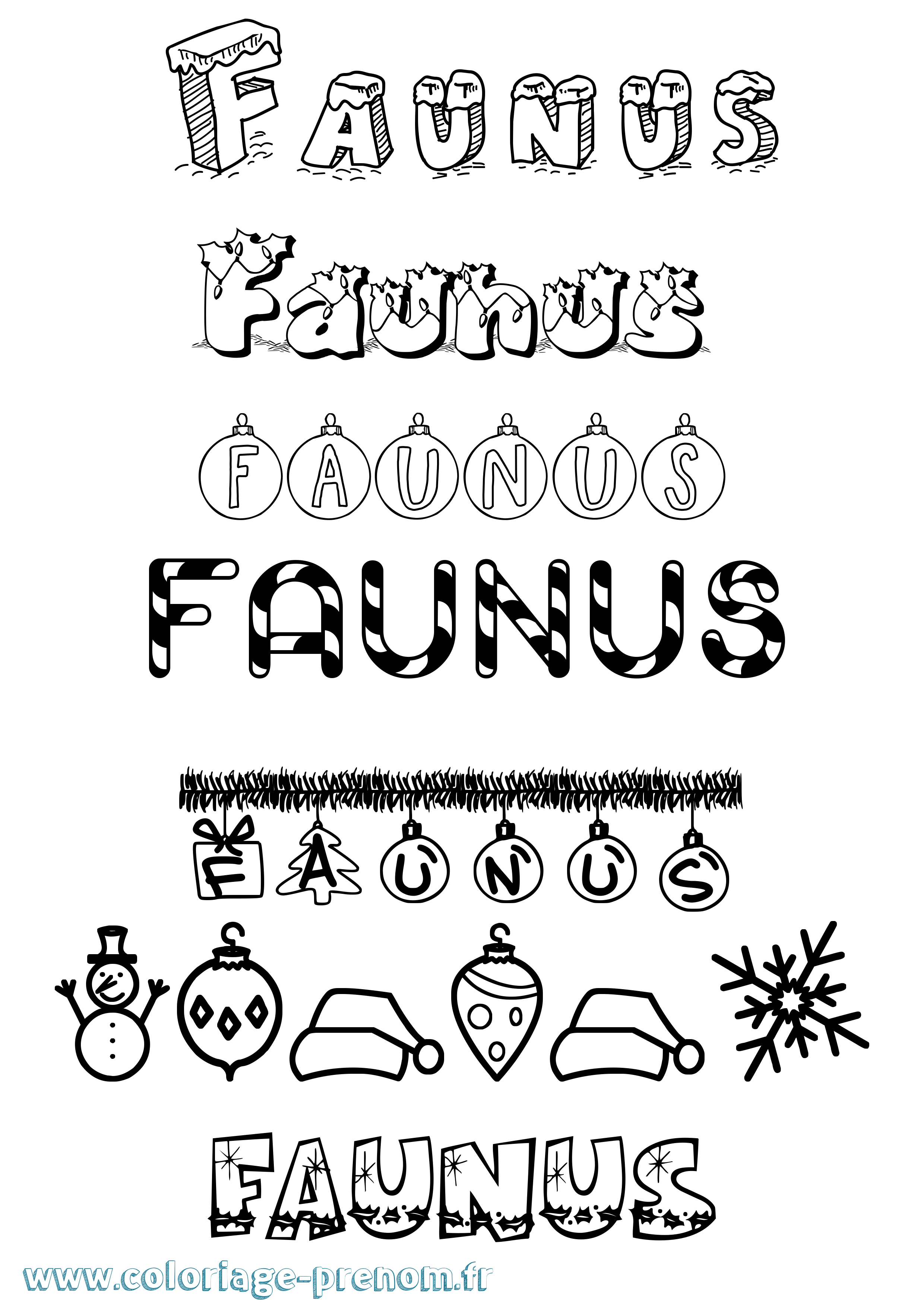 Coloriage Faunus Noël Coloriage prénom Faunus Noël