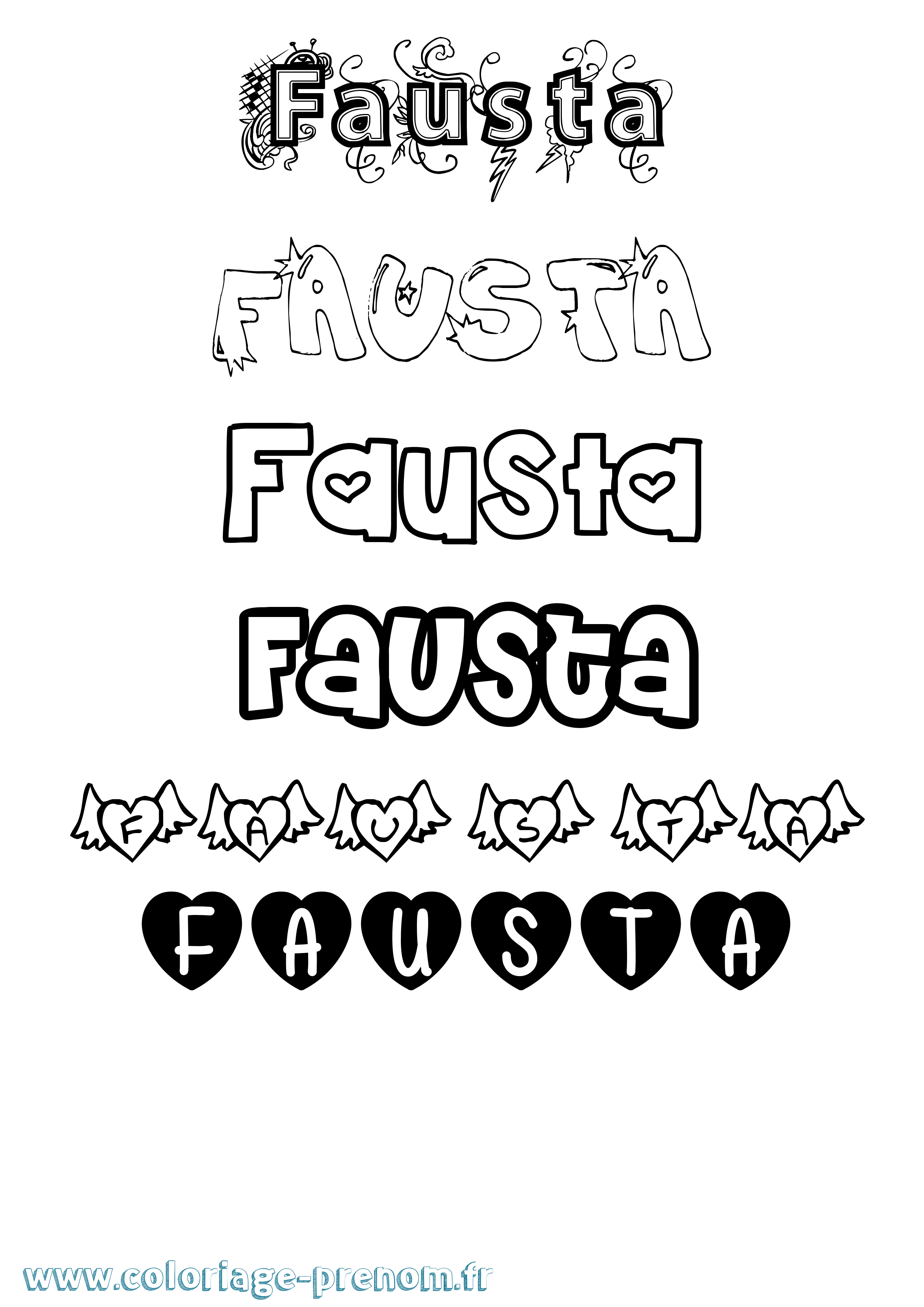 Coloriage prénom Fausta Girly