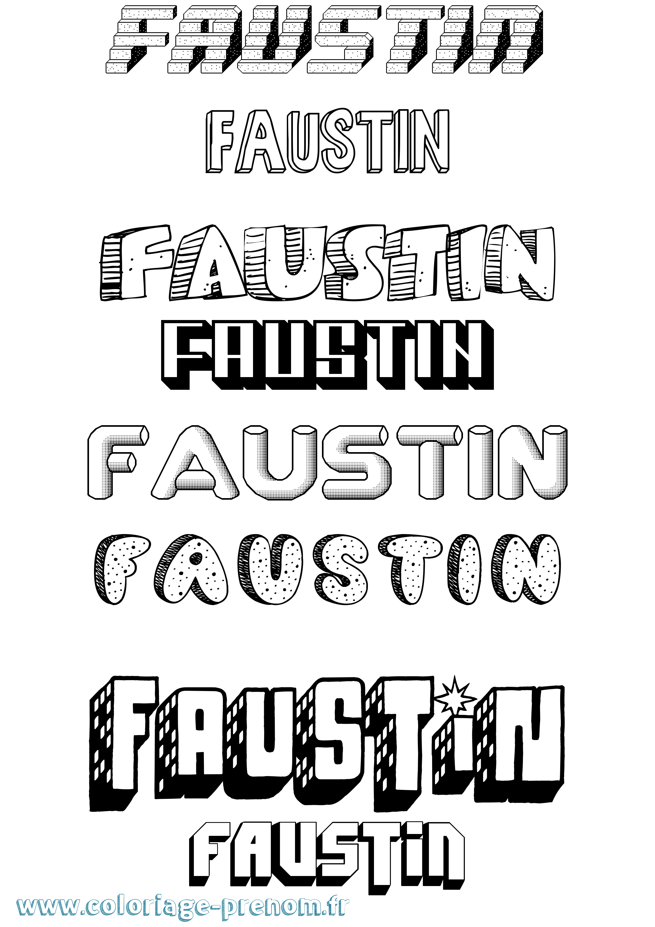 Coloriage prénom Faustin Effet 3D