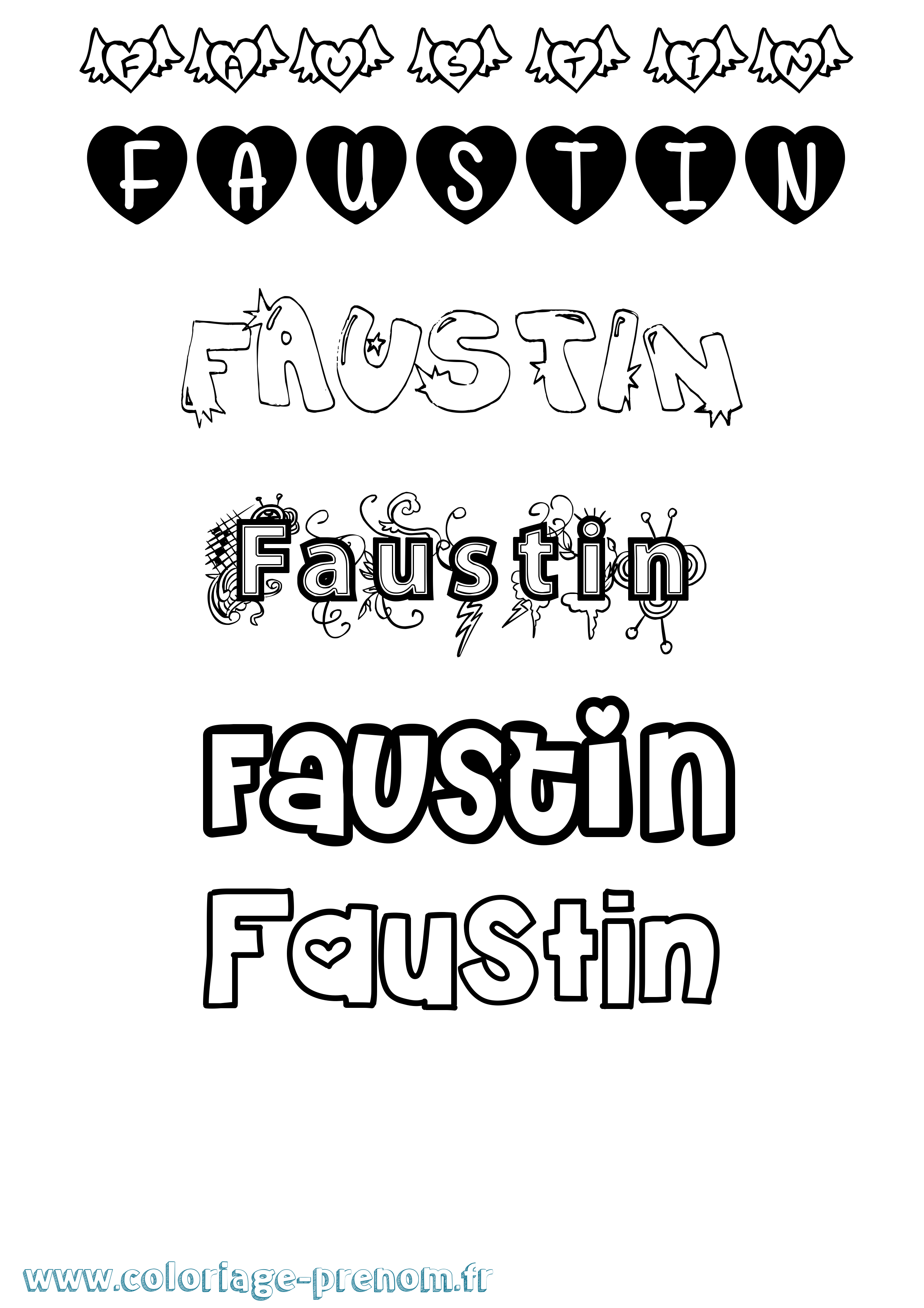 Coloriage prénom Faustin Girly