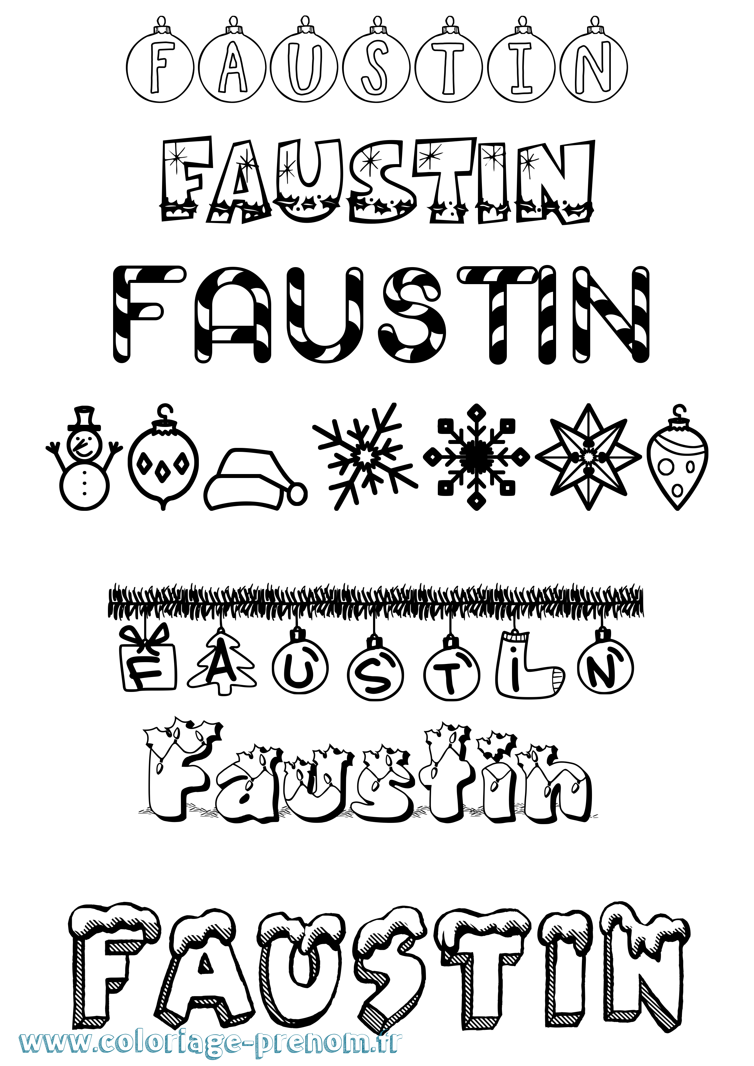 Coloriage prénom Faustin Noël