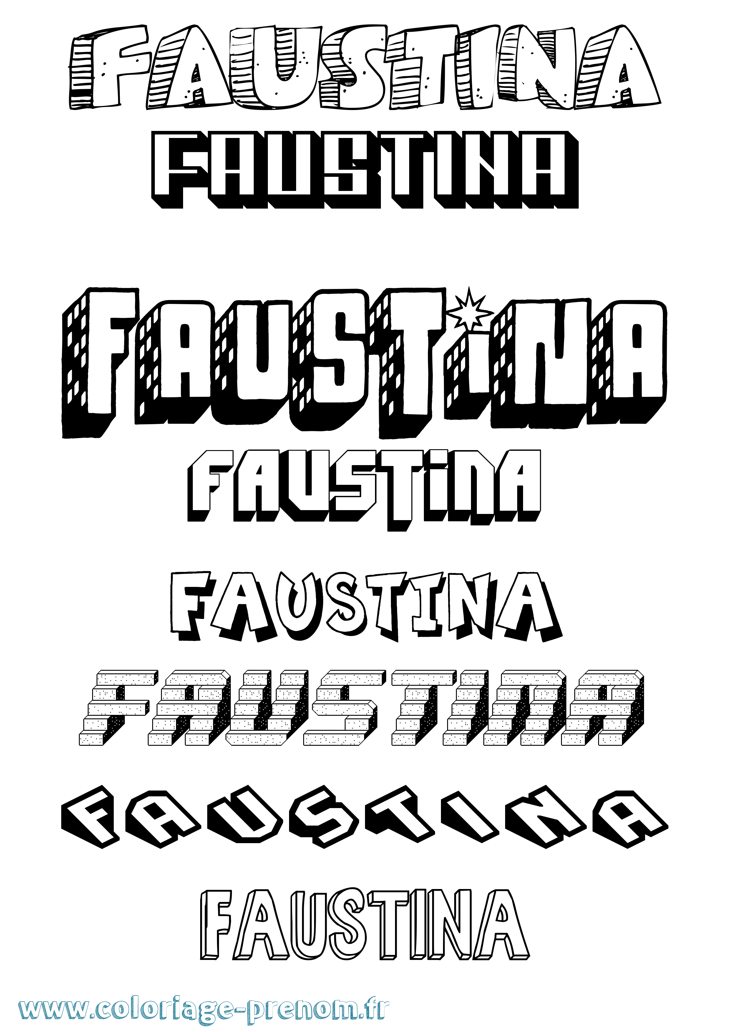 Coloriage Faustina Effet 3D Coloriage prénom Faustina Effet 3D