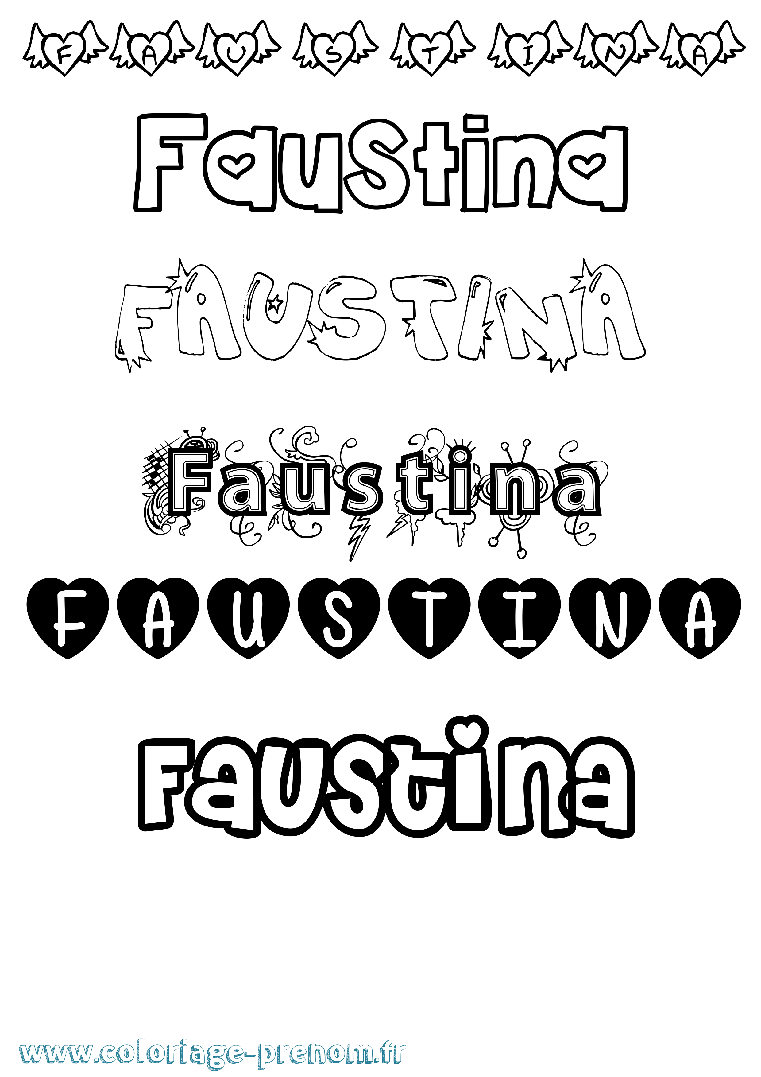 Coloriage prénom Faustina Girly
