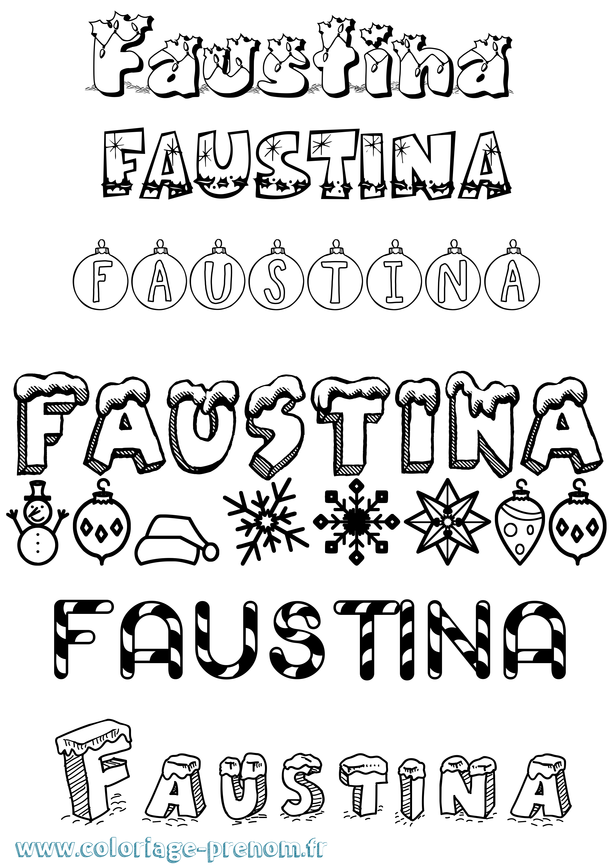 Coloriage Faustina Noël Coloriage prénom Faustina Noël