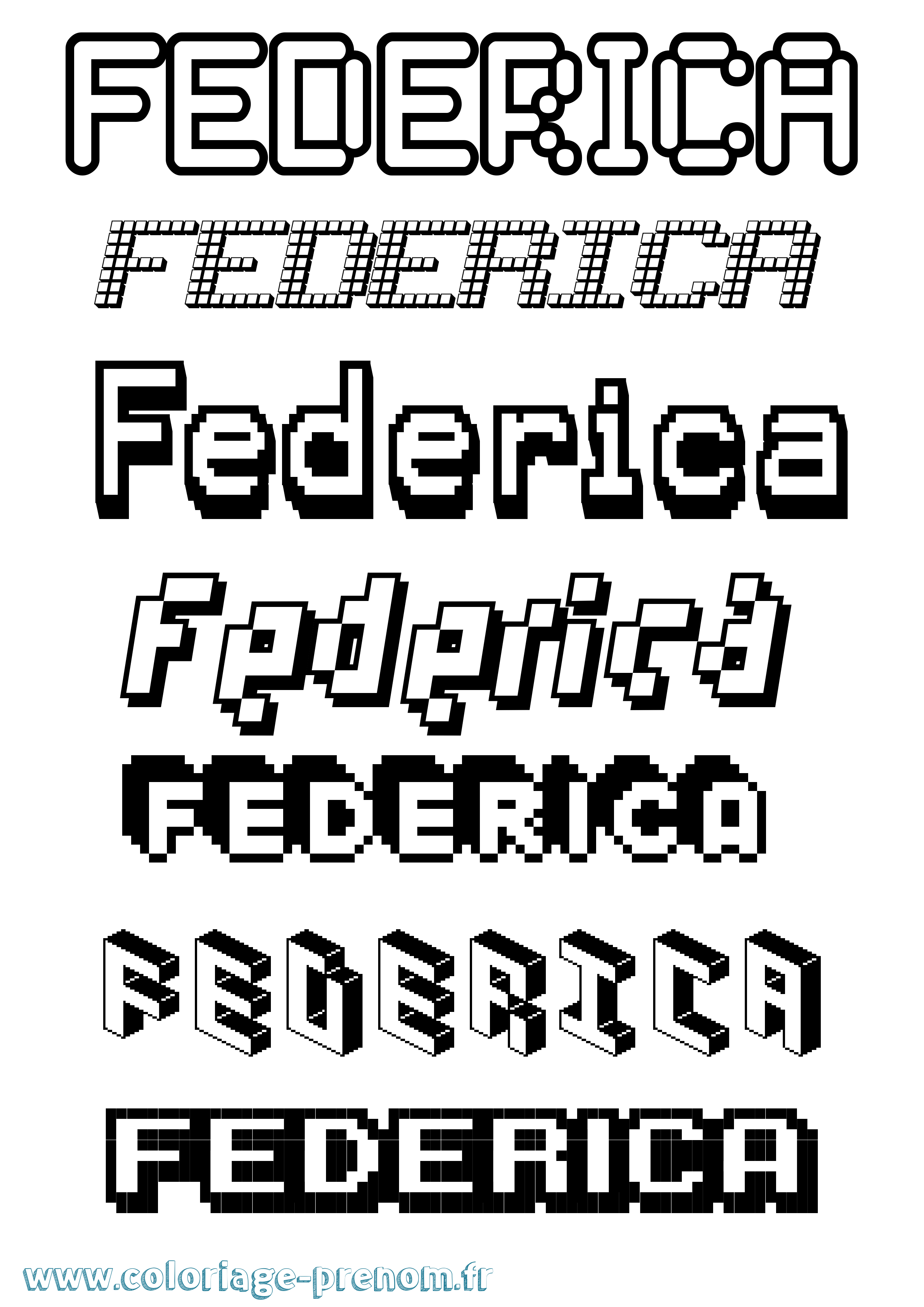 Coloriage prénom Federica Pixel