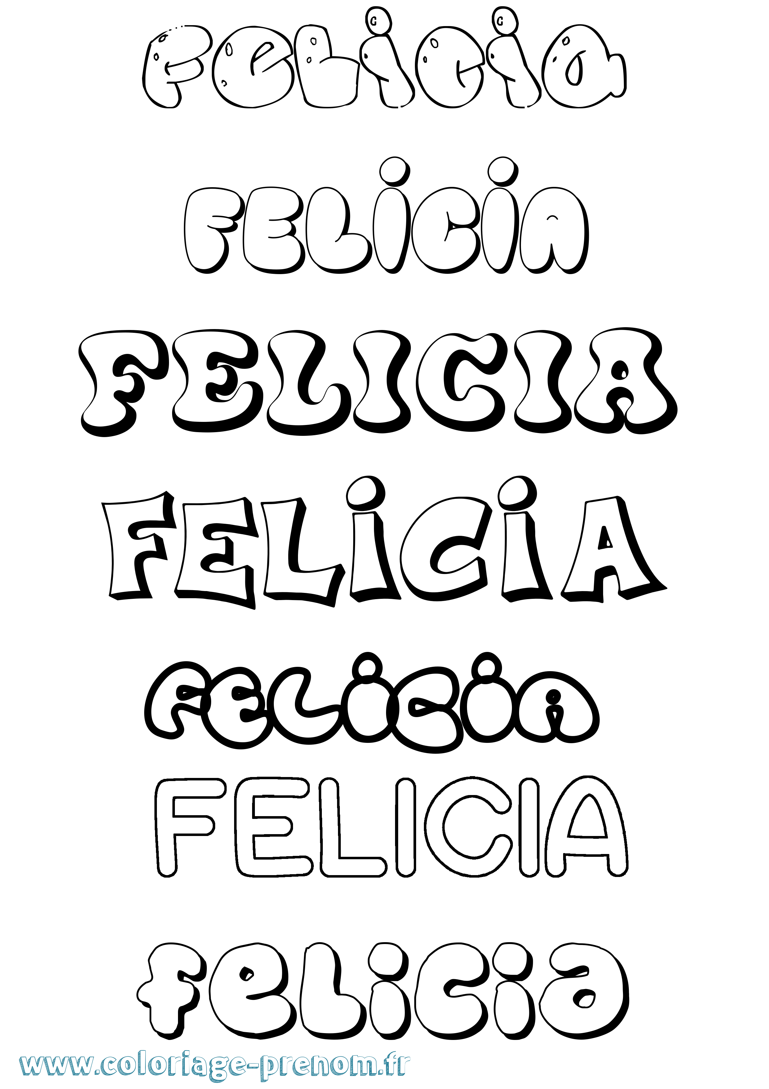 Coloriage prénom Felicia Bubble