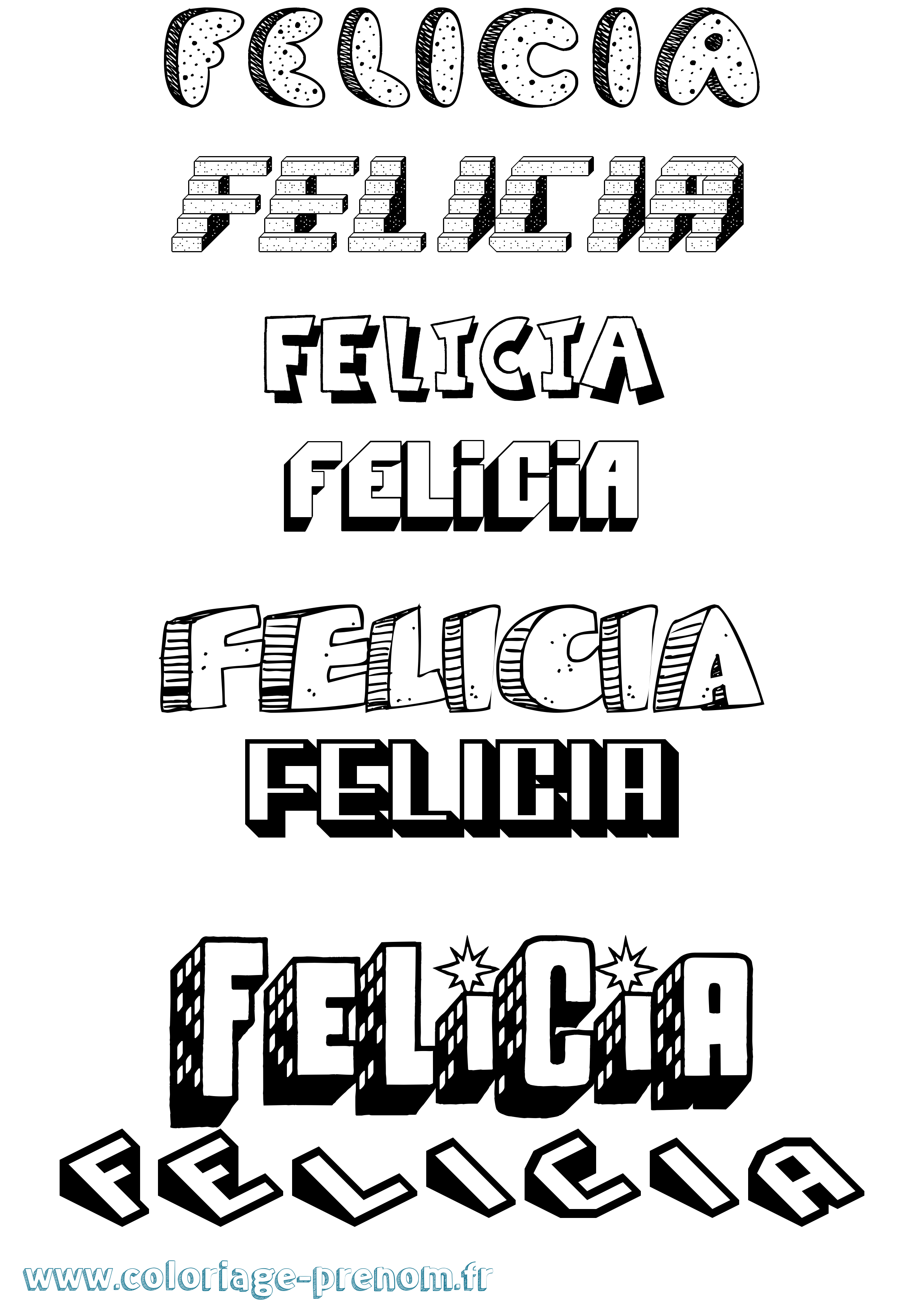 Coloriage prénom Felicia Effet 3D