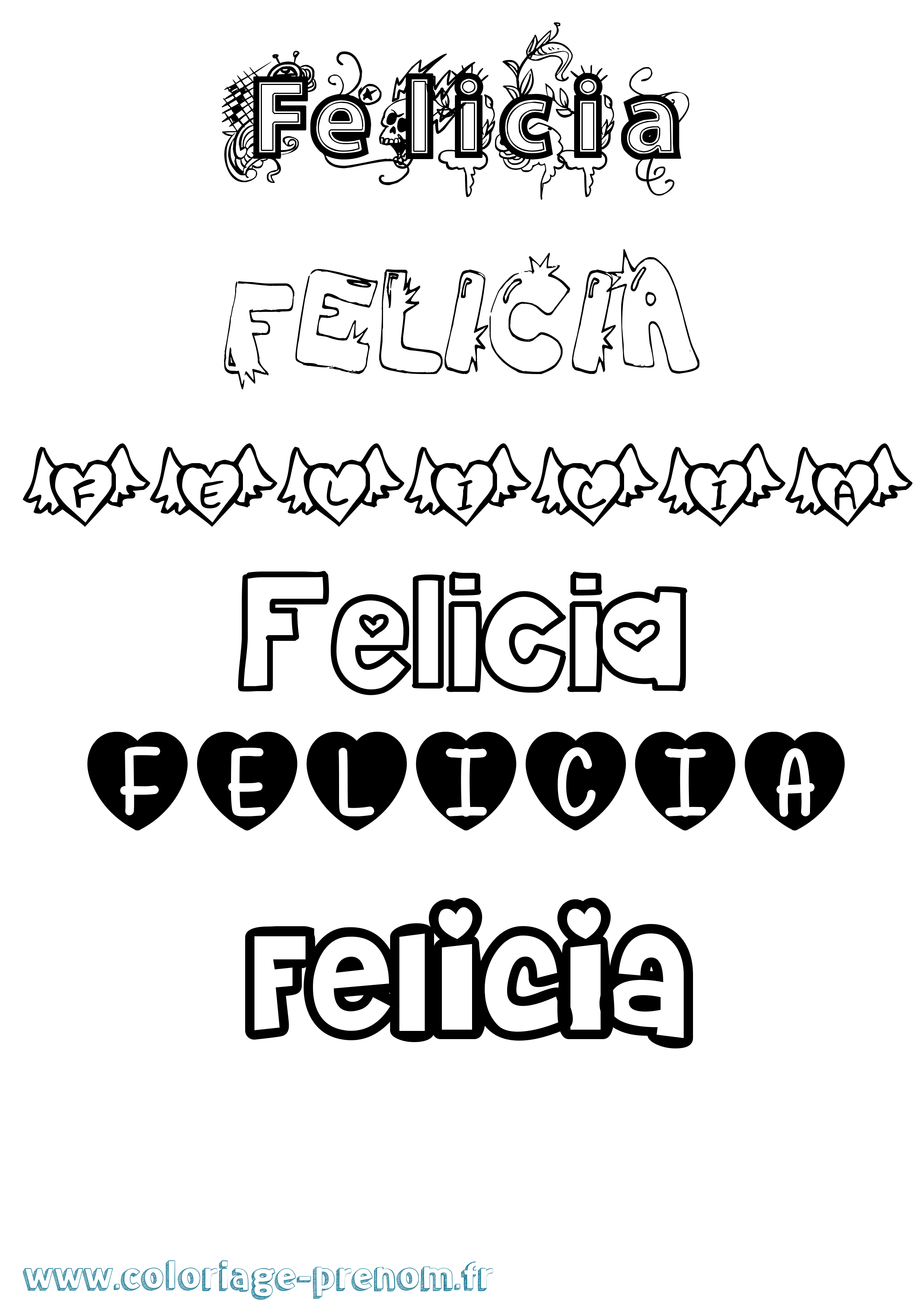 Coloriage Felicia Girly Coloriage prénom Felicia Girly