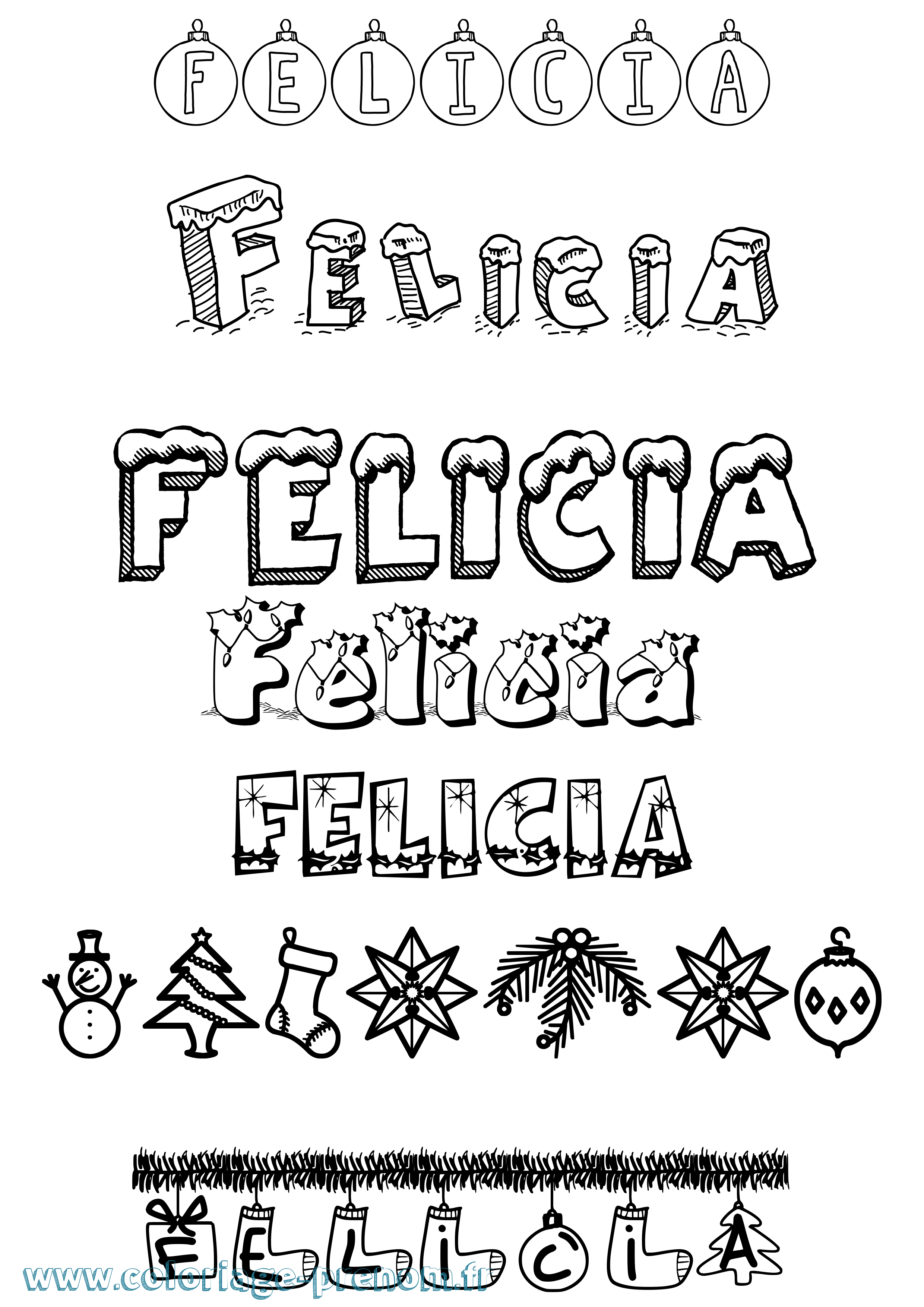 Coloriage prénom Felicia Noël