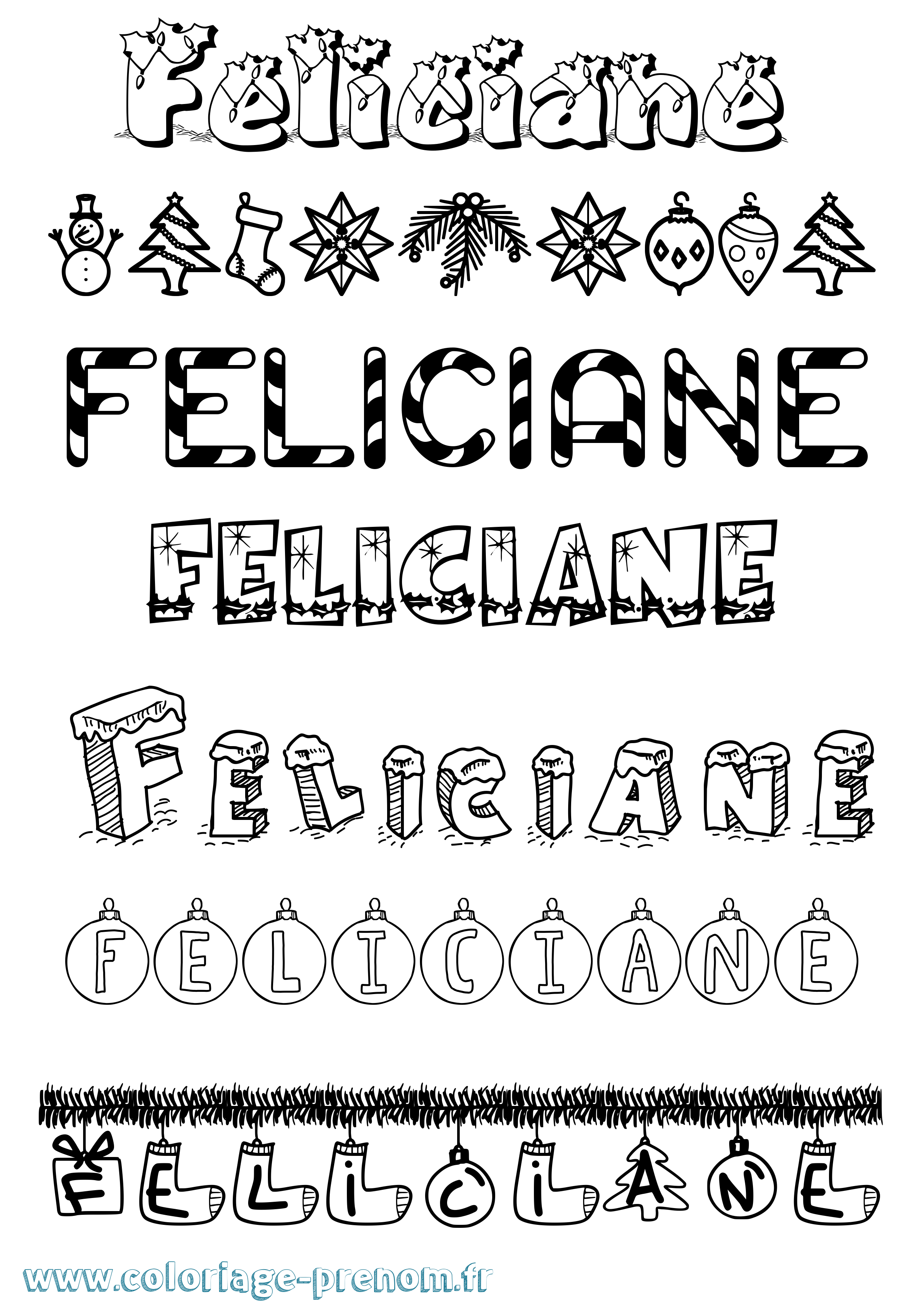 Coloriage prénom Feliciane Noël