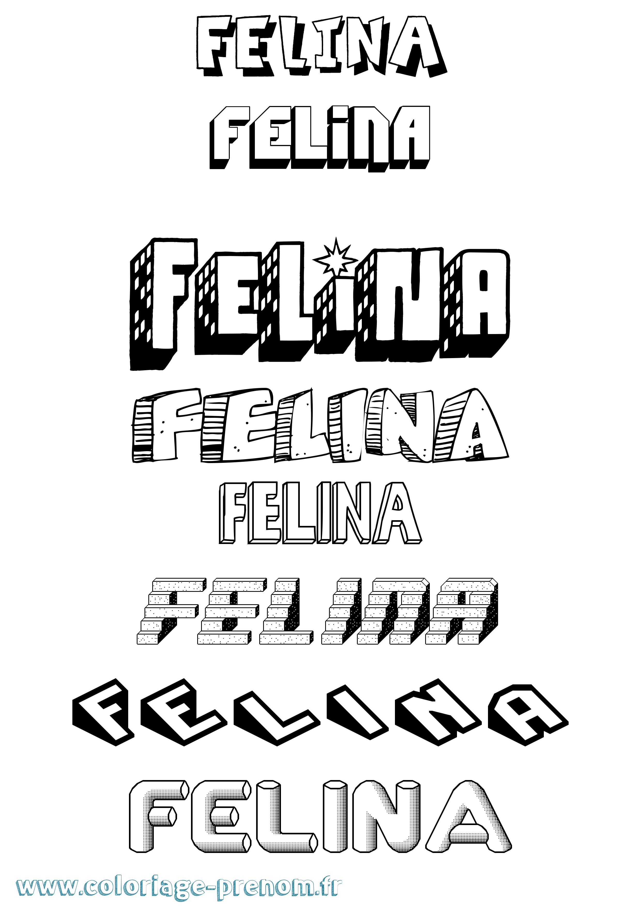 Coloriage Felina Effet 3D Coloriage prénom Felina Effet 3D