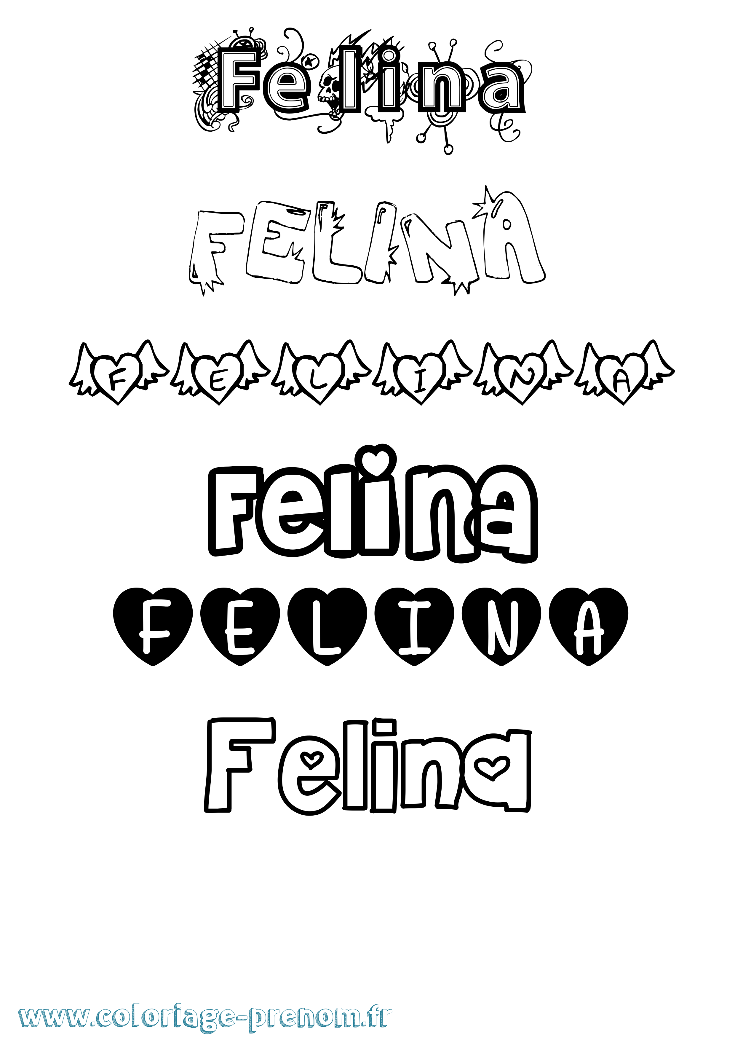 Coloriage Felina Girly Coloriage prénom Felina Girly