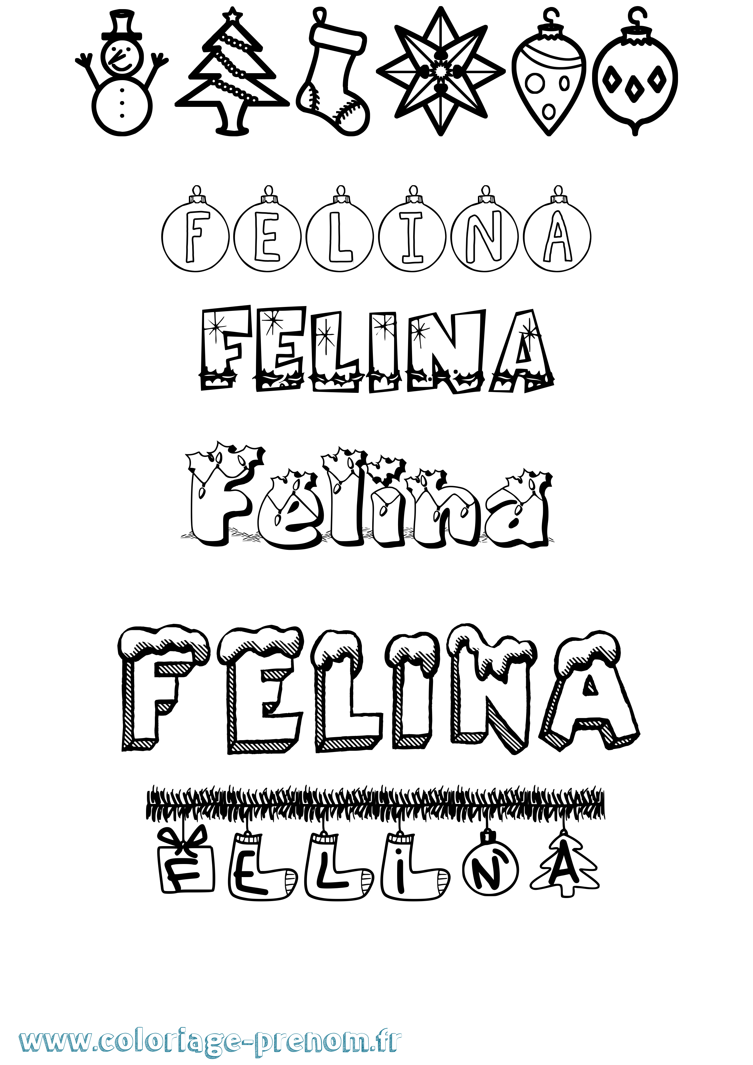 Coloriage Felina Noël Coloriage prénom Felina Noël