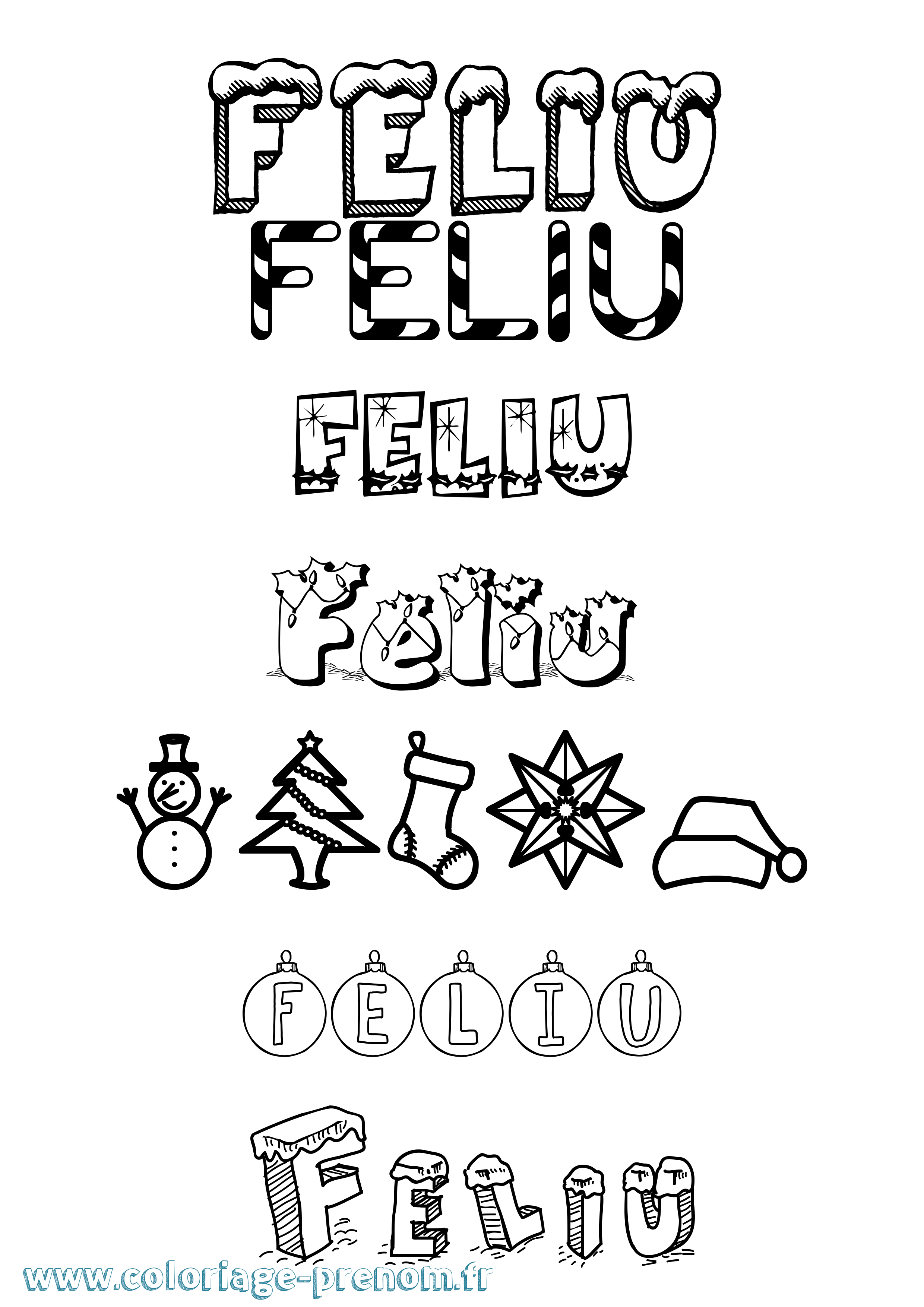 Coloriage Feliu Noël Coloriage prénom Feliu Noël