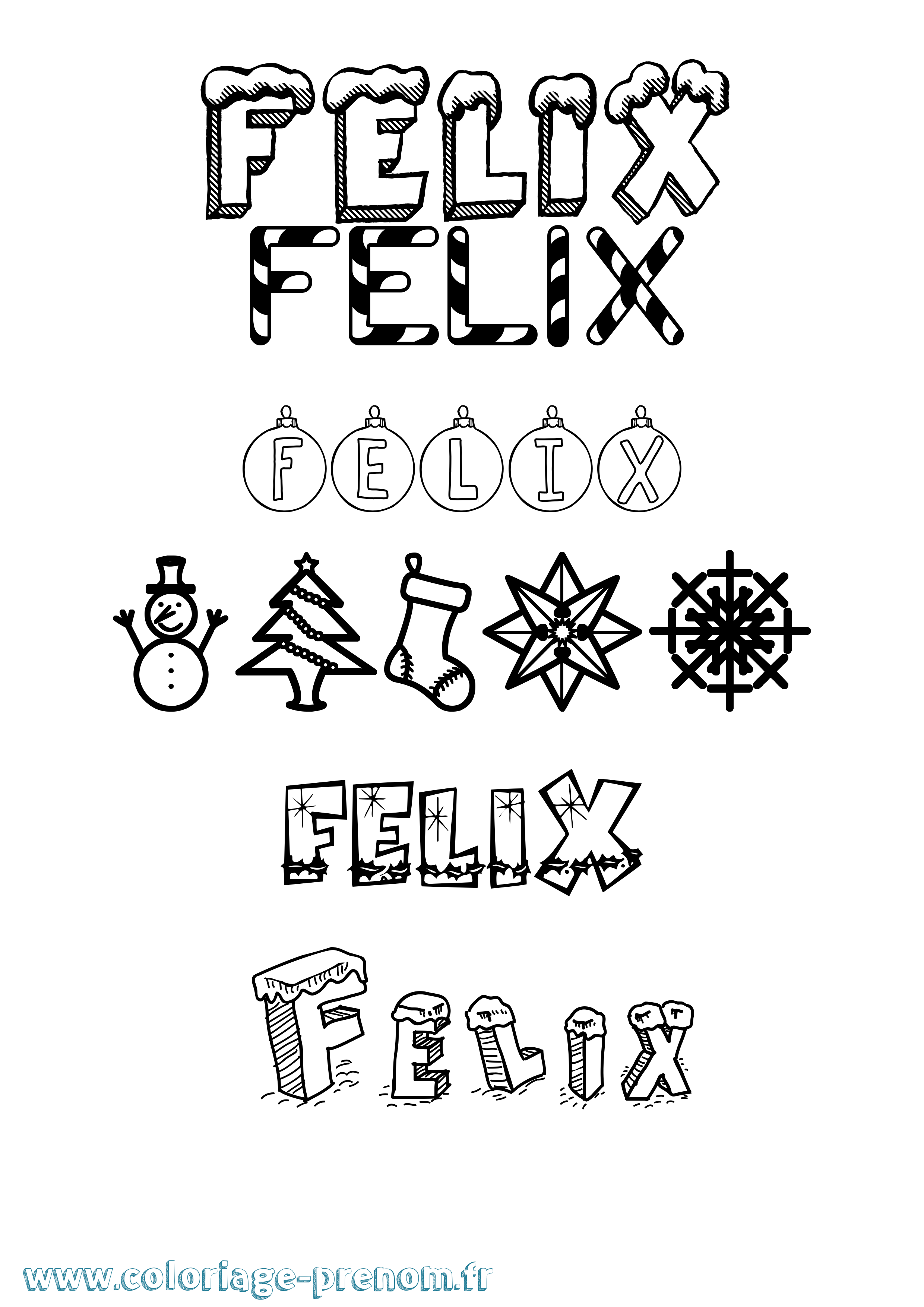 Coloriage prénom Felix Noël