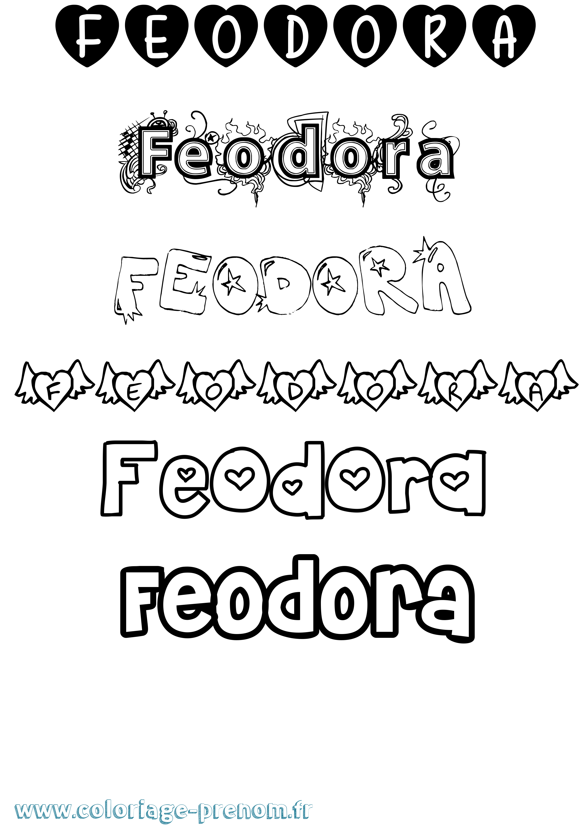 Coloriage prénom Feodora Girly