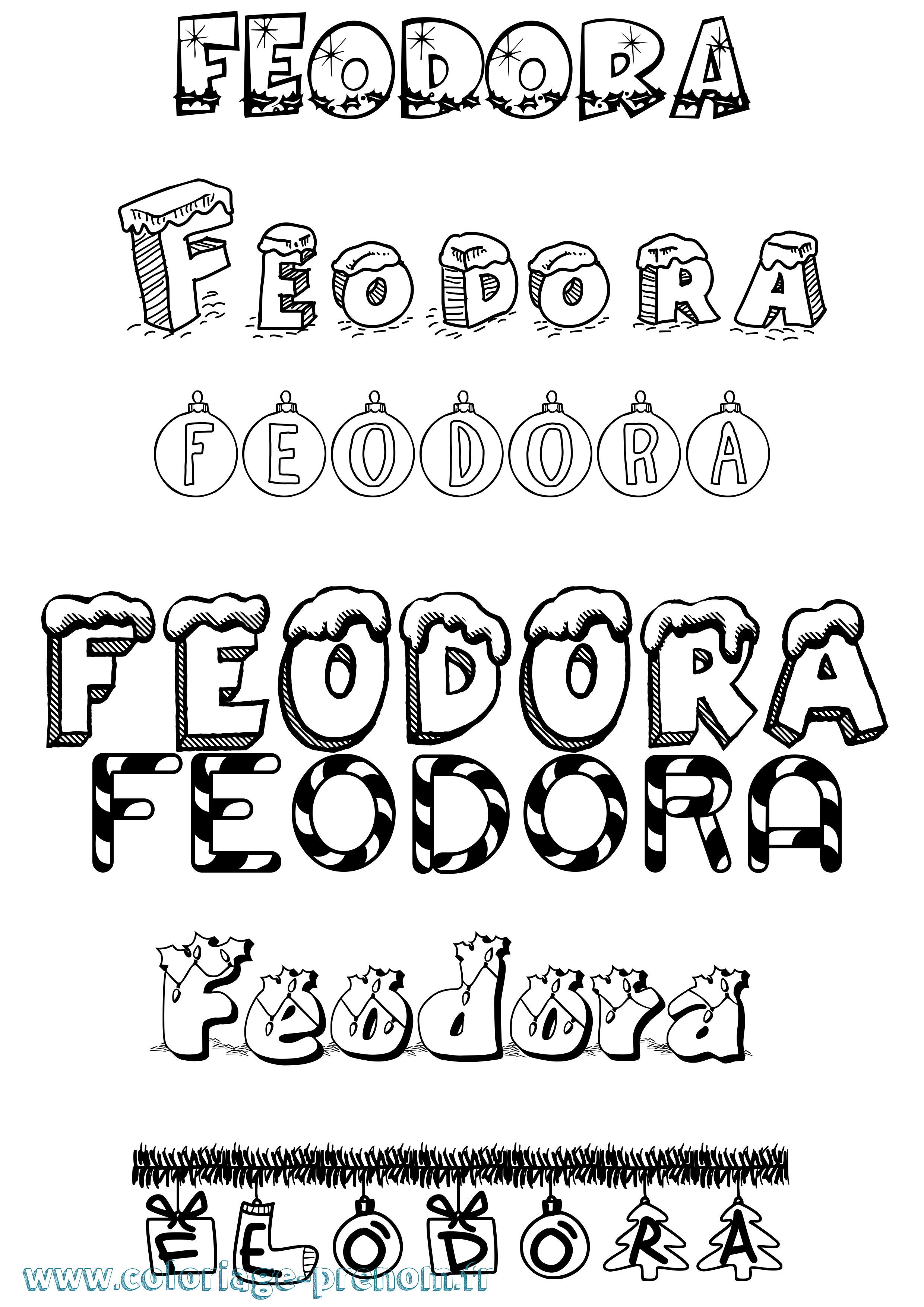 Coloriage prénom Feodora Noël