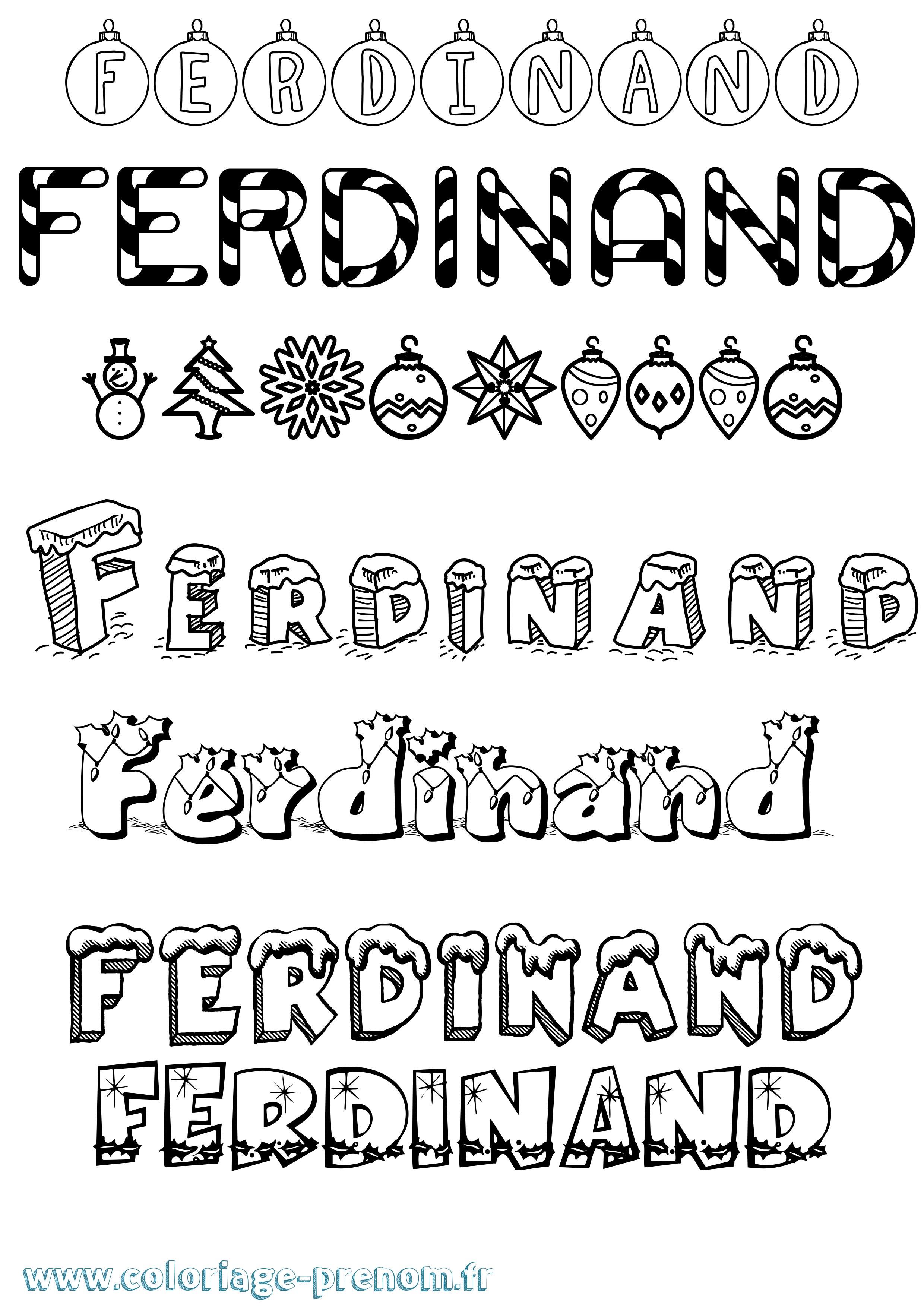 Coloriage prénom Ferdinand Noël
