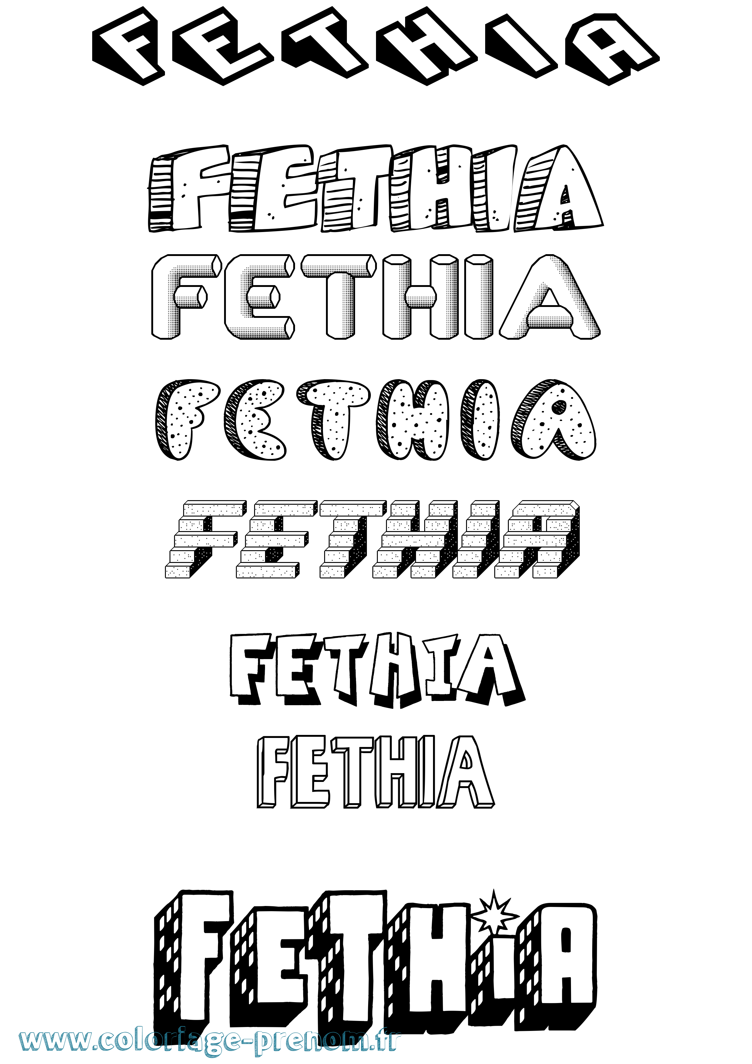 Coloriage prénom Fethia Effet 3D
