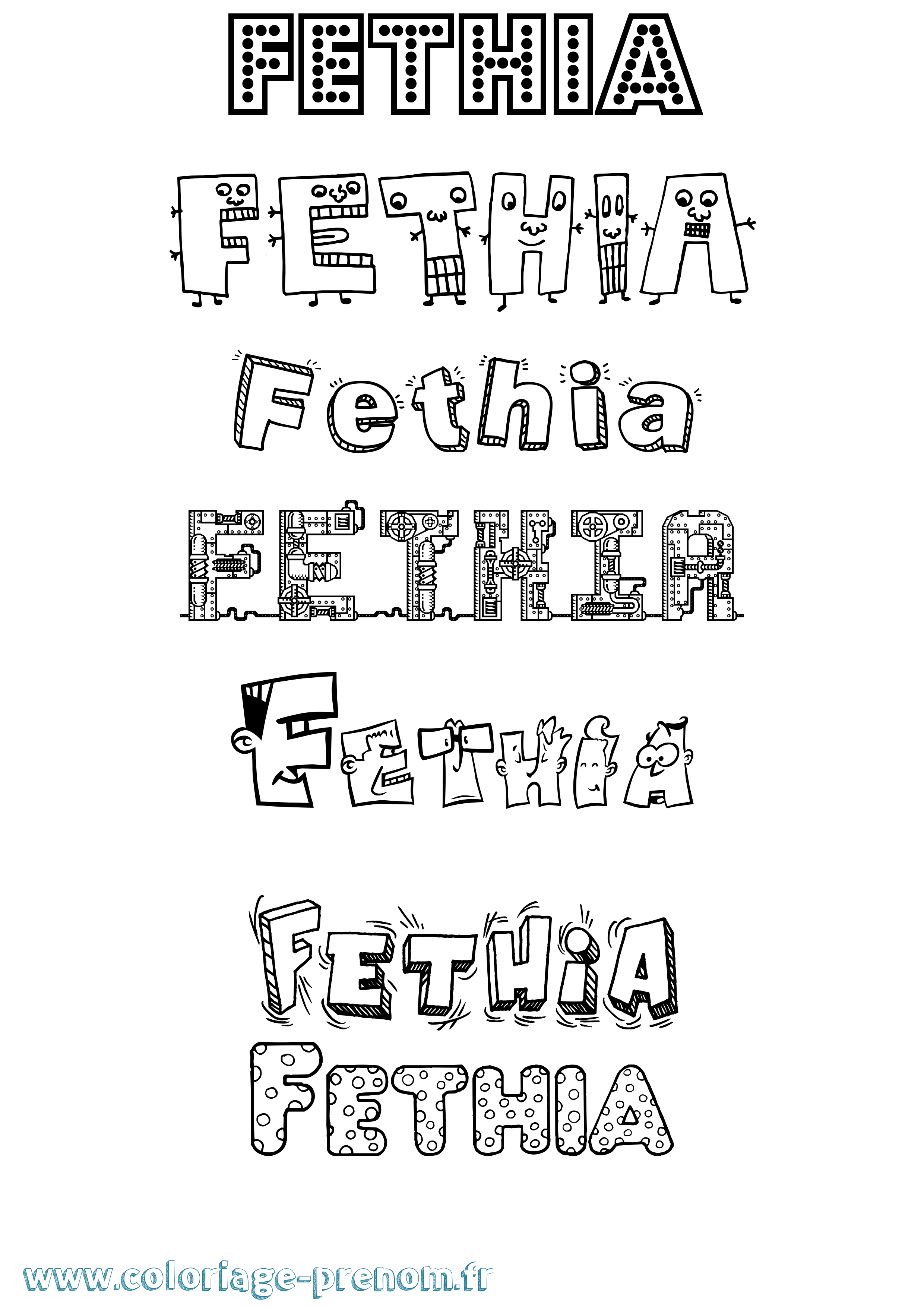 Coloriage prénom Fethia Fun