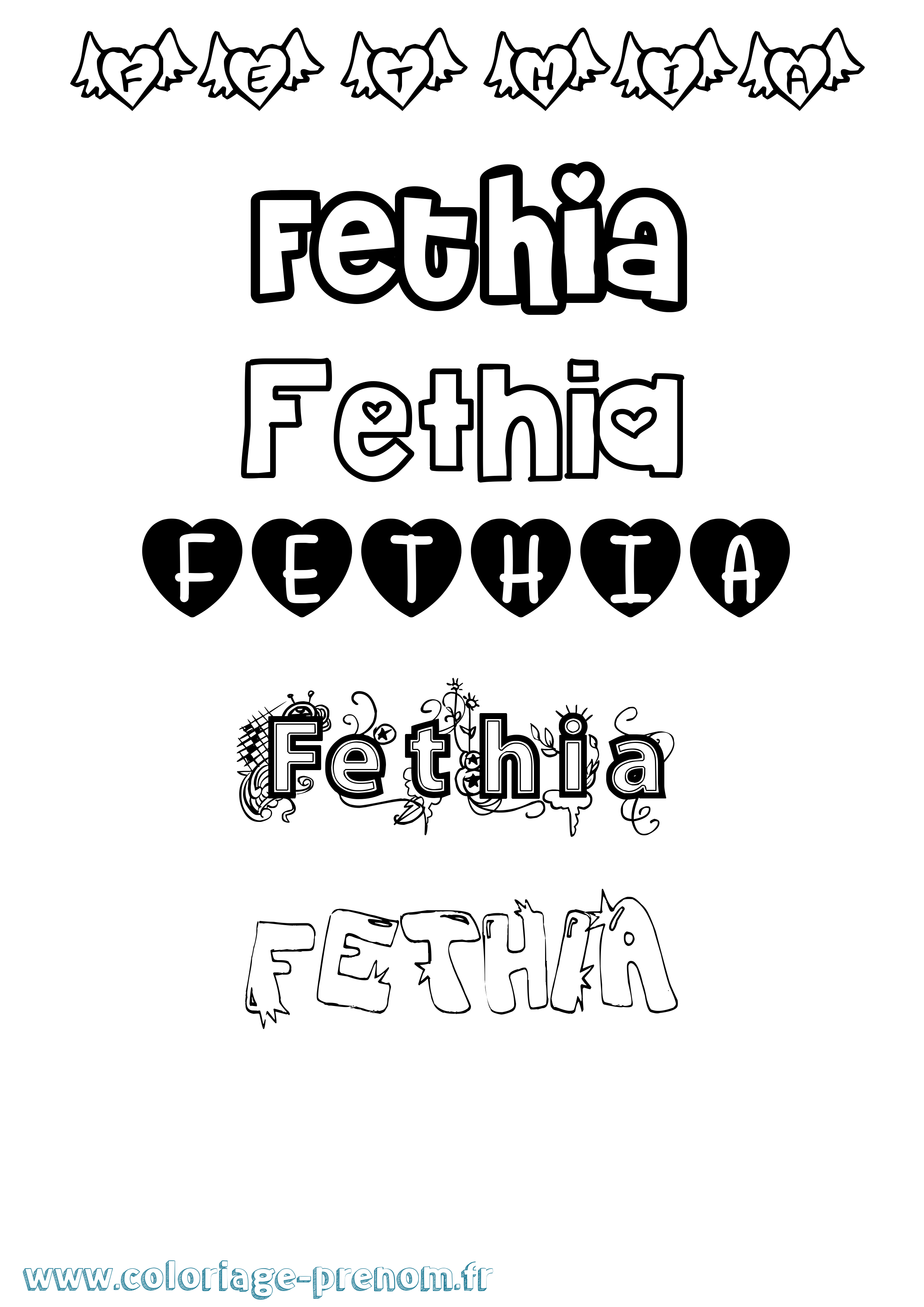Coloriage prénom Fethia Girly