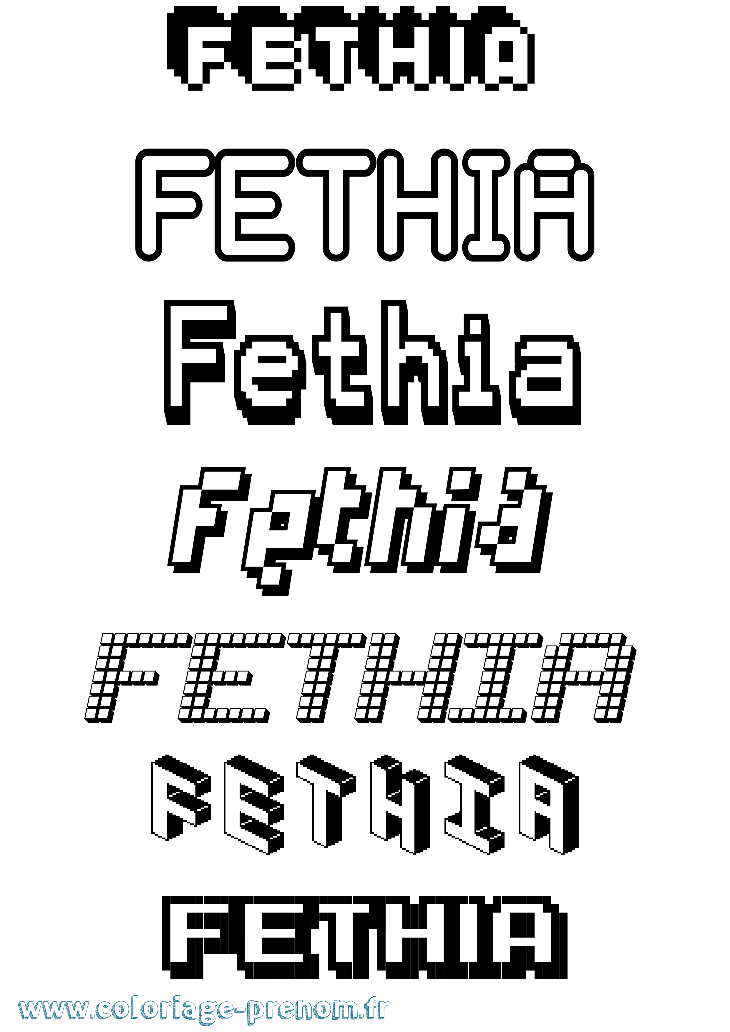 Coloriage prénom Fethia Pixel