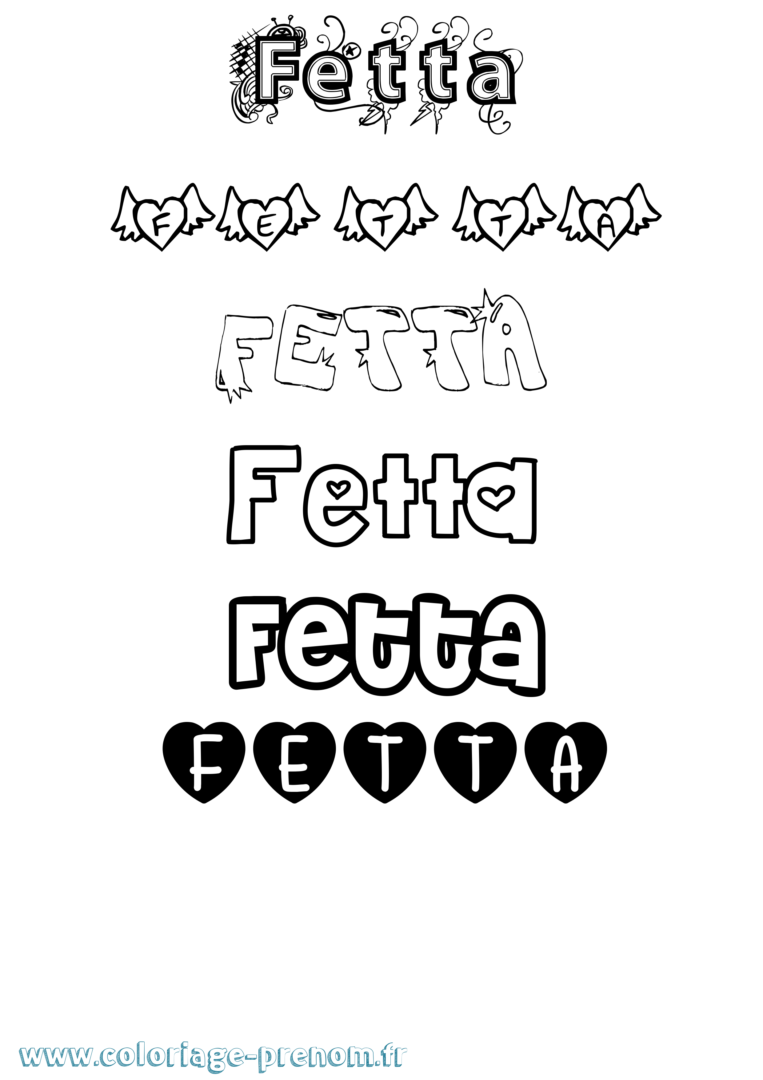 Coloriage prénom Fetta Girly