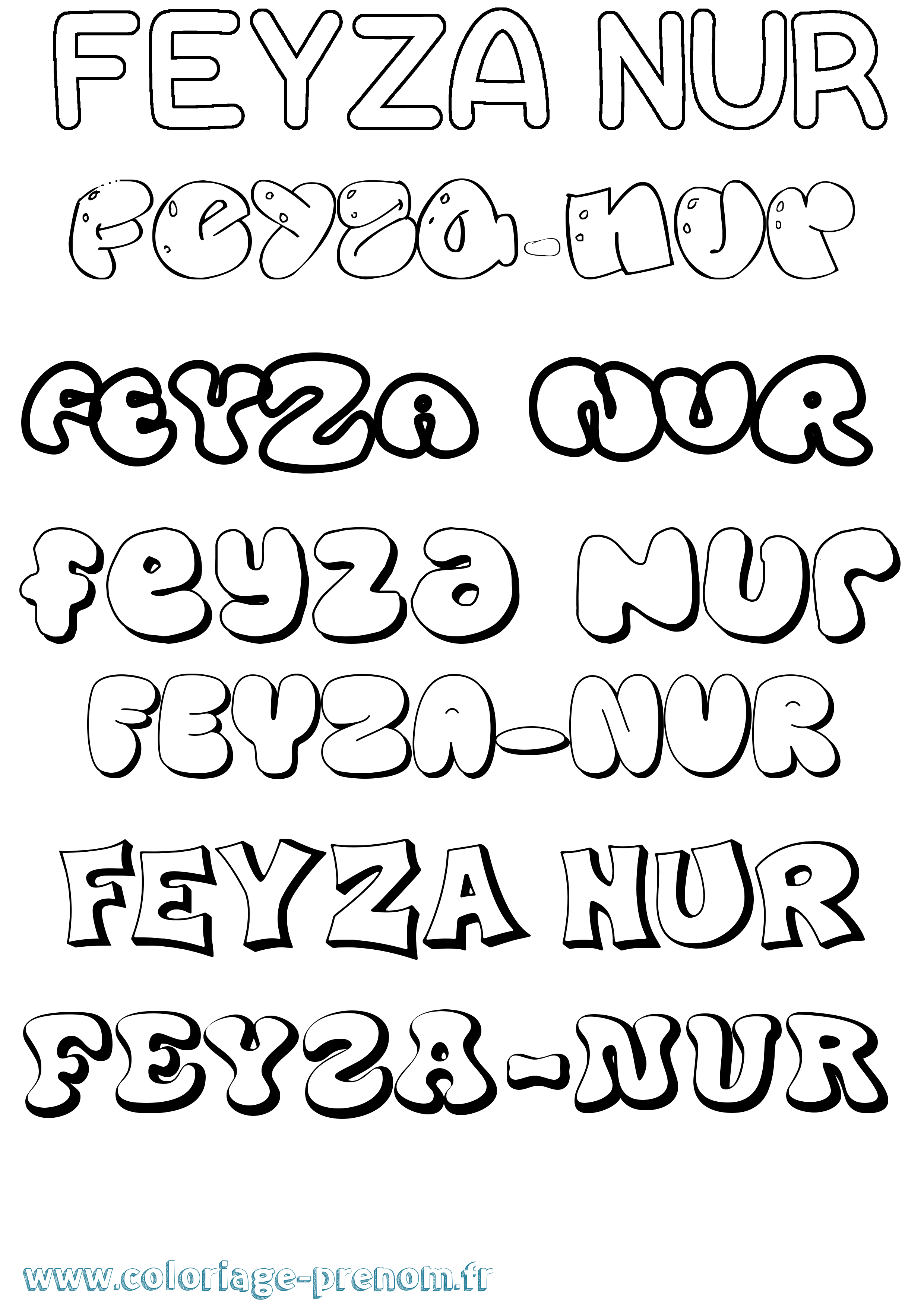 Coloriage prénom Feyza-Nur Bubble