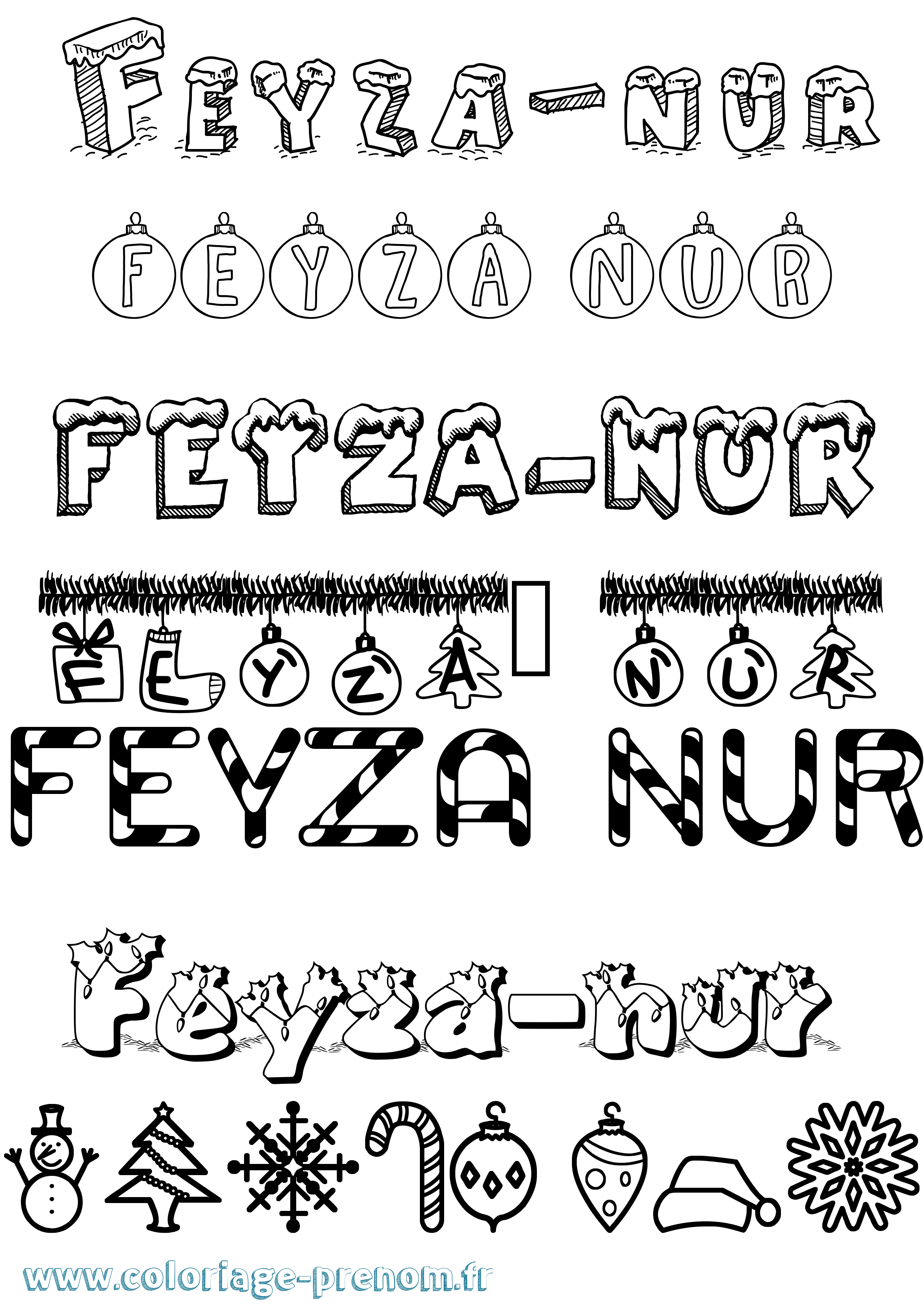 Coloriage prénom Feyza-Nur Noël