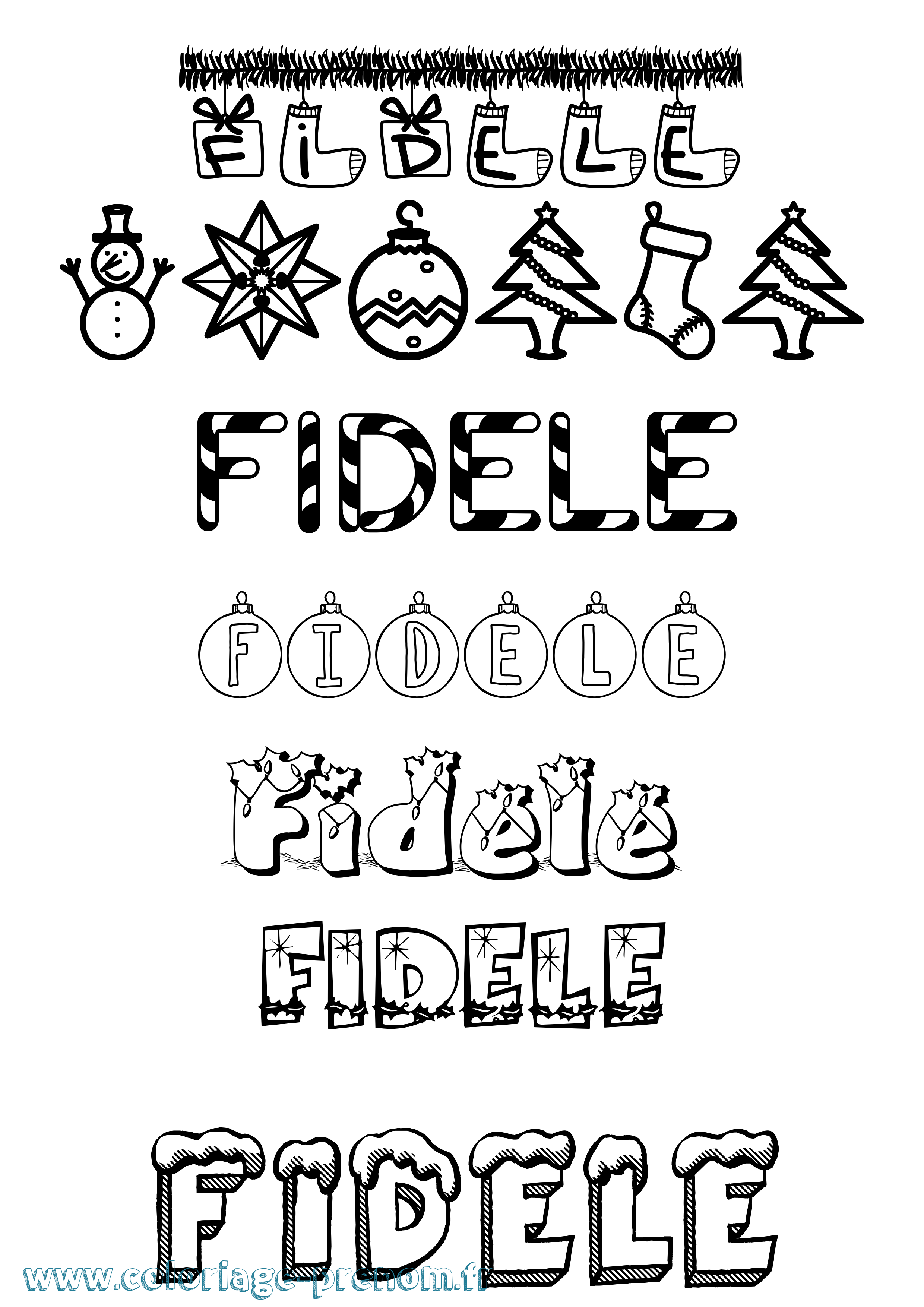 Coloriage prénom Fidele Noël