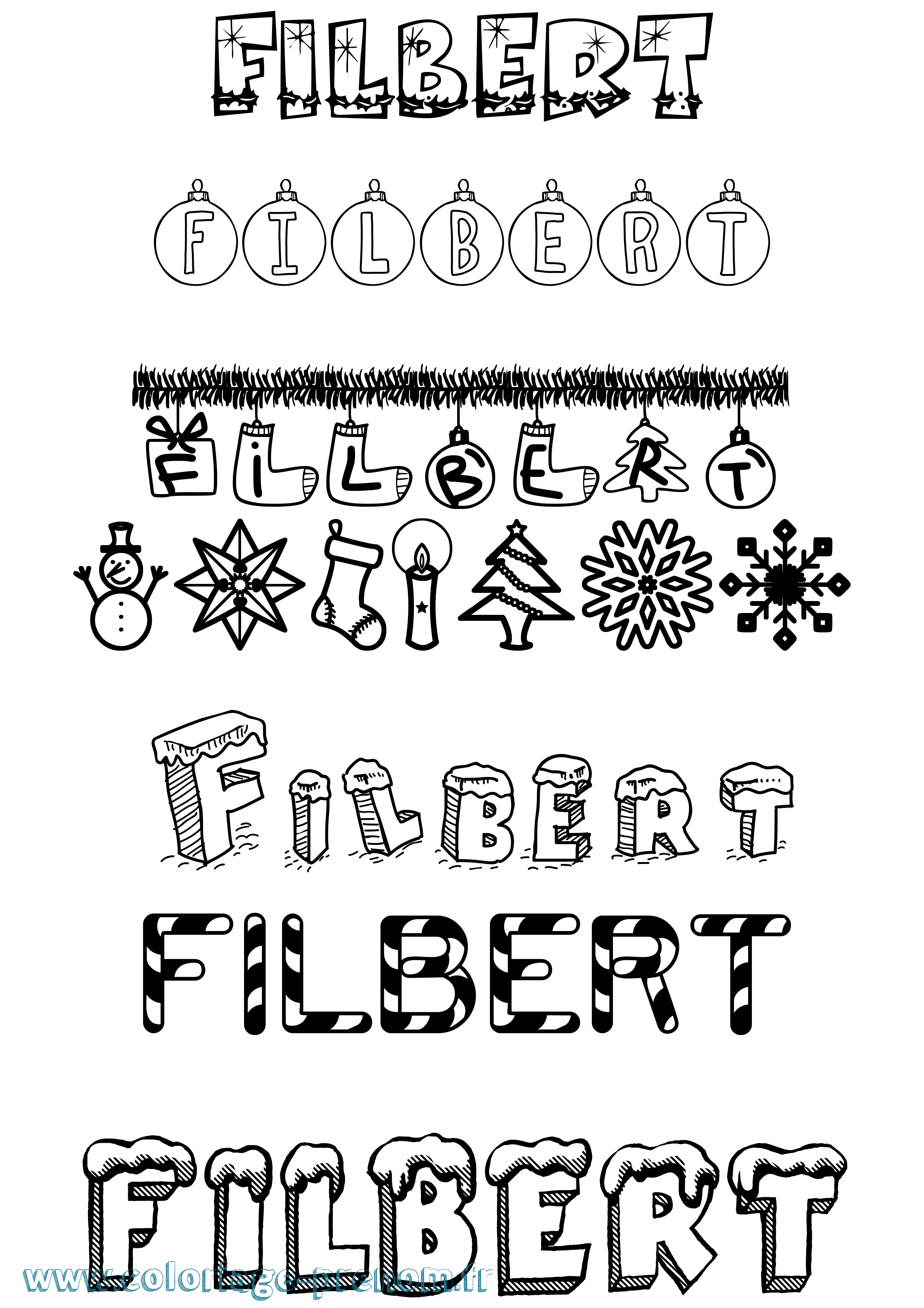 Coloriage prénom Filbert Noël