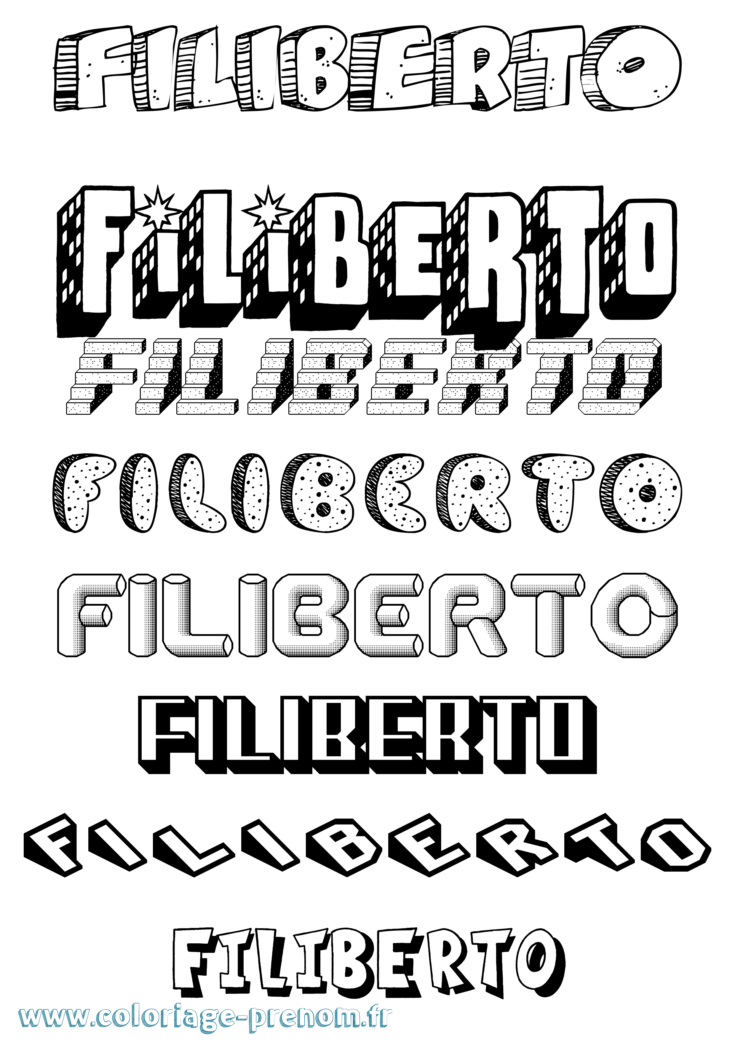 Coloriage Filiberto Effet 3D Coloriage prénom Filiberto Effet 3D