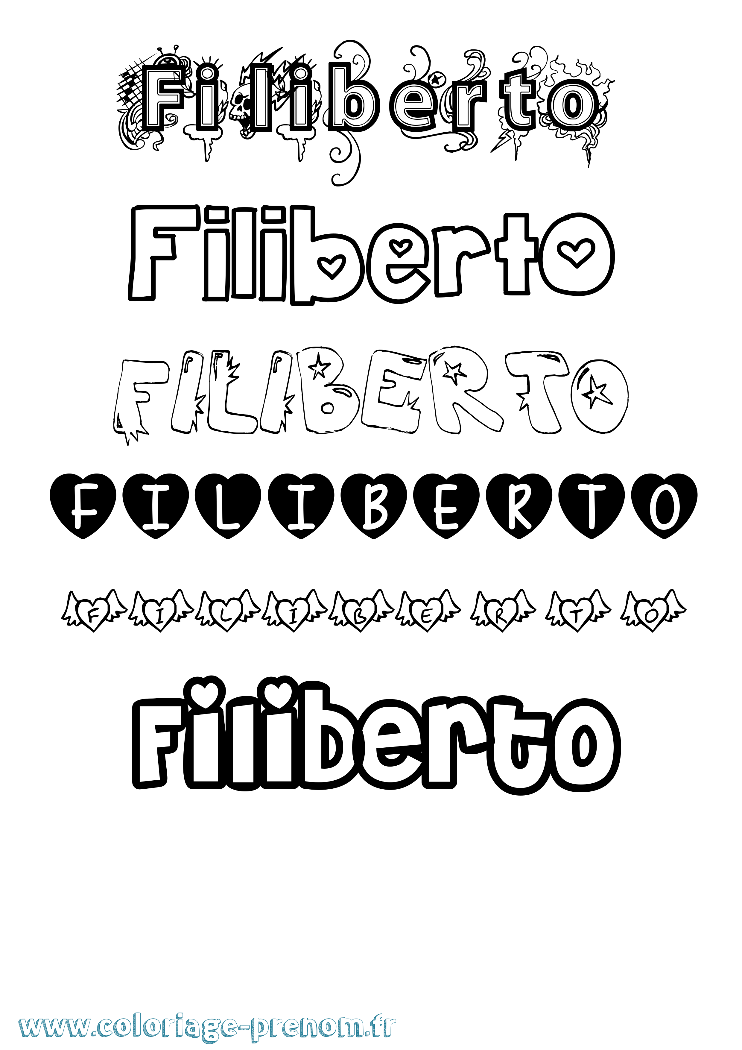 Coloriage Filiberto Girly Coloriage prénom Filiberto Girly