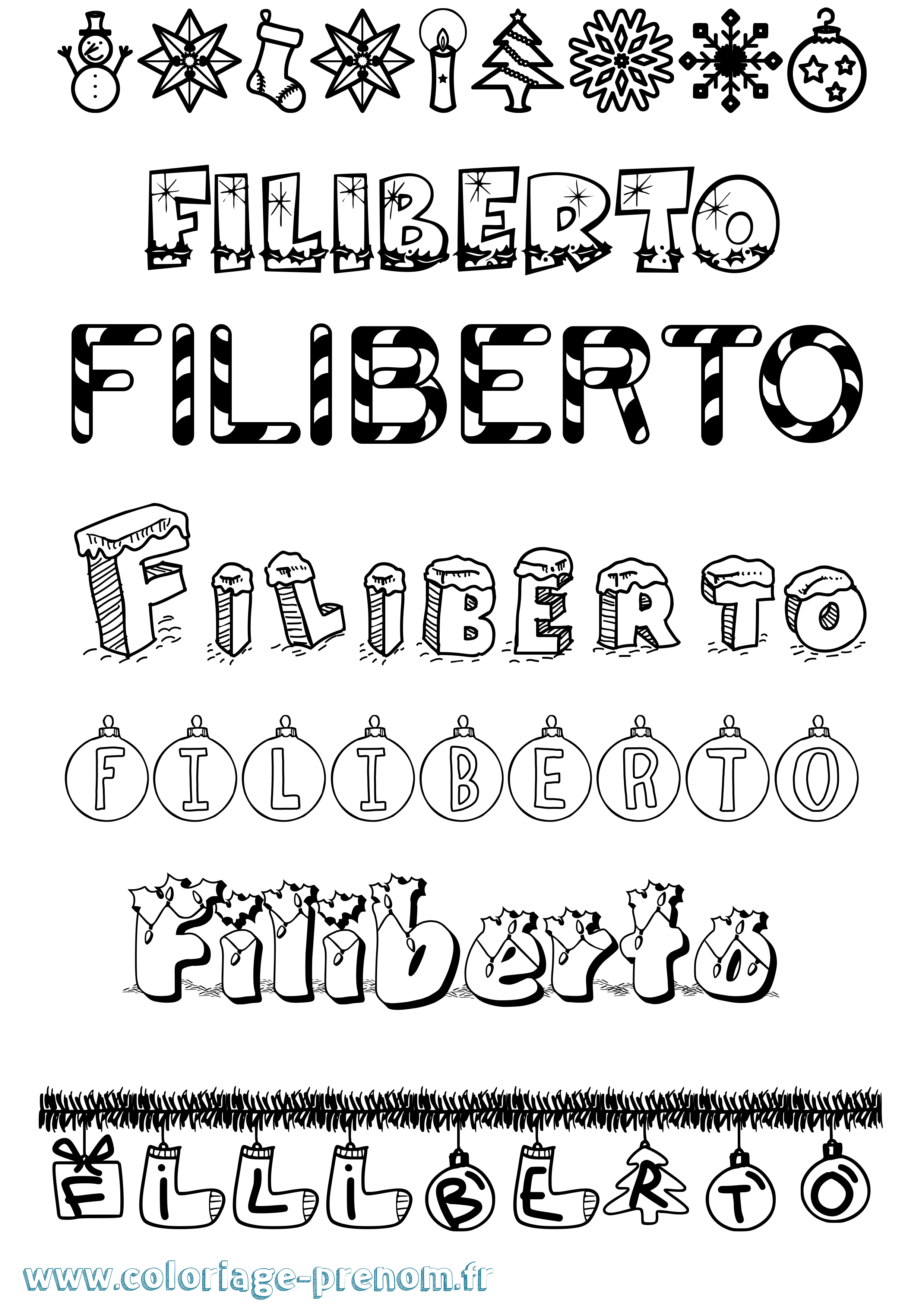Coloriage Filiberto Noël Coloriage prénom Filiberto Noël