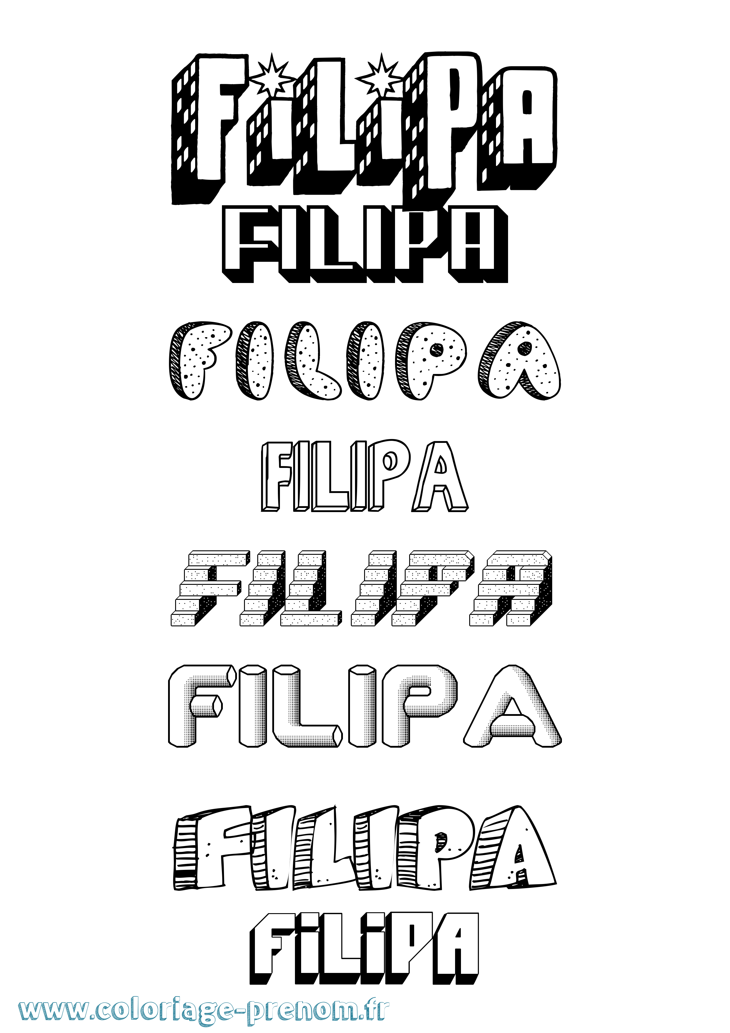 Coloriage Filipa Effet 3D Coloriage prénom Filipa Effet 3D