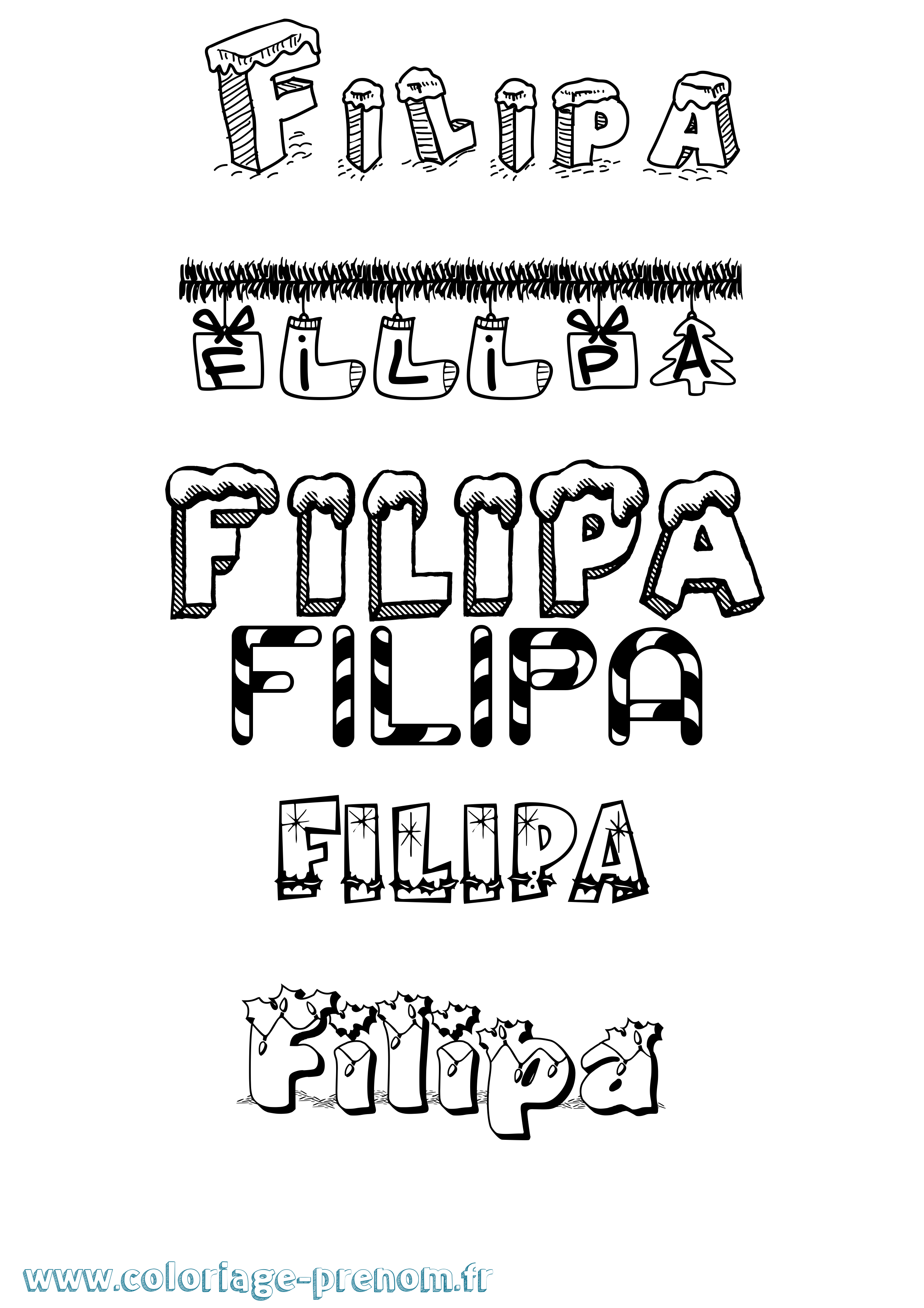 Coloriage Filipa Noël Coloriage prénom Filipa Noël
