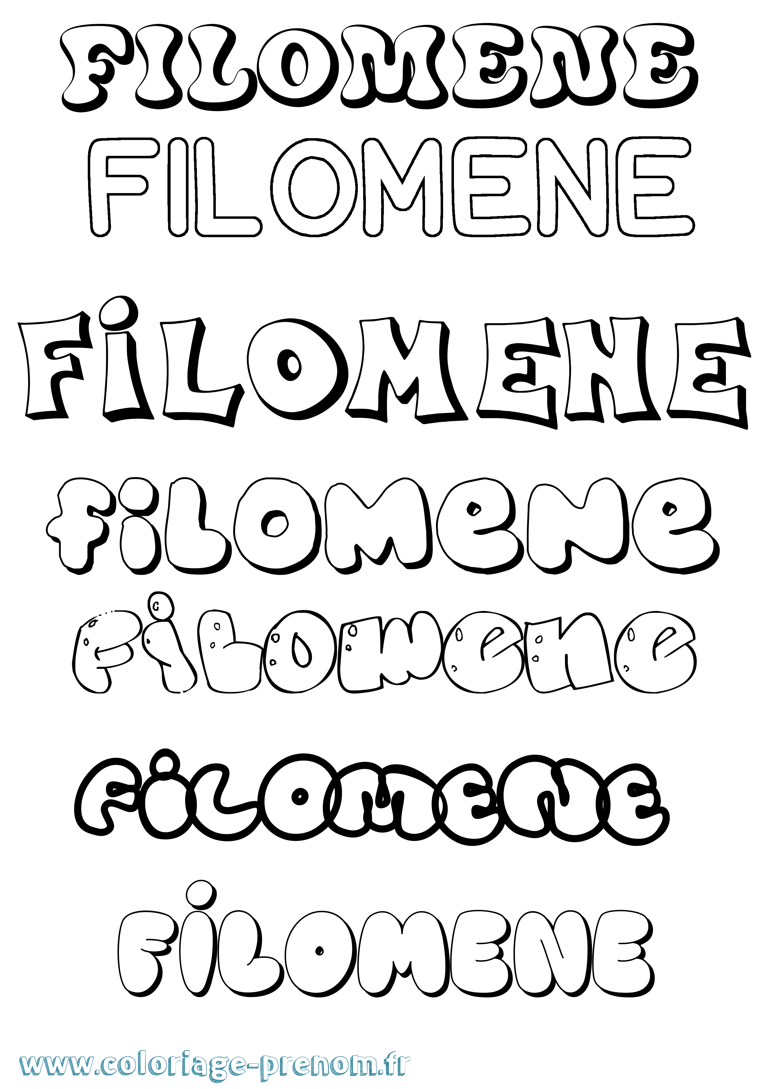 Coloriage prénom Filomene Bubble