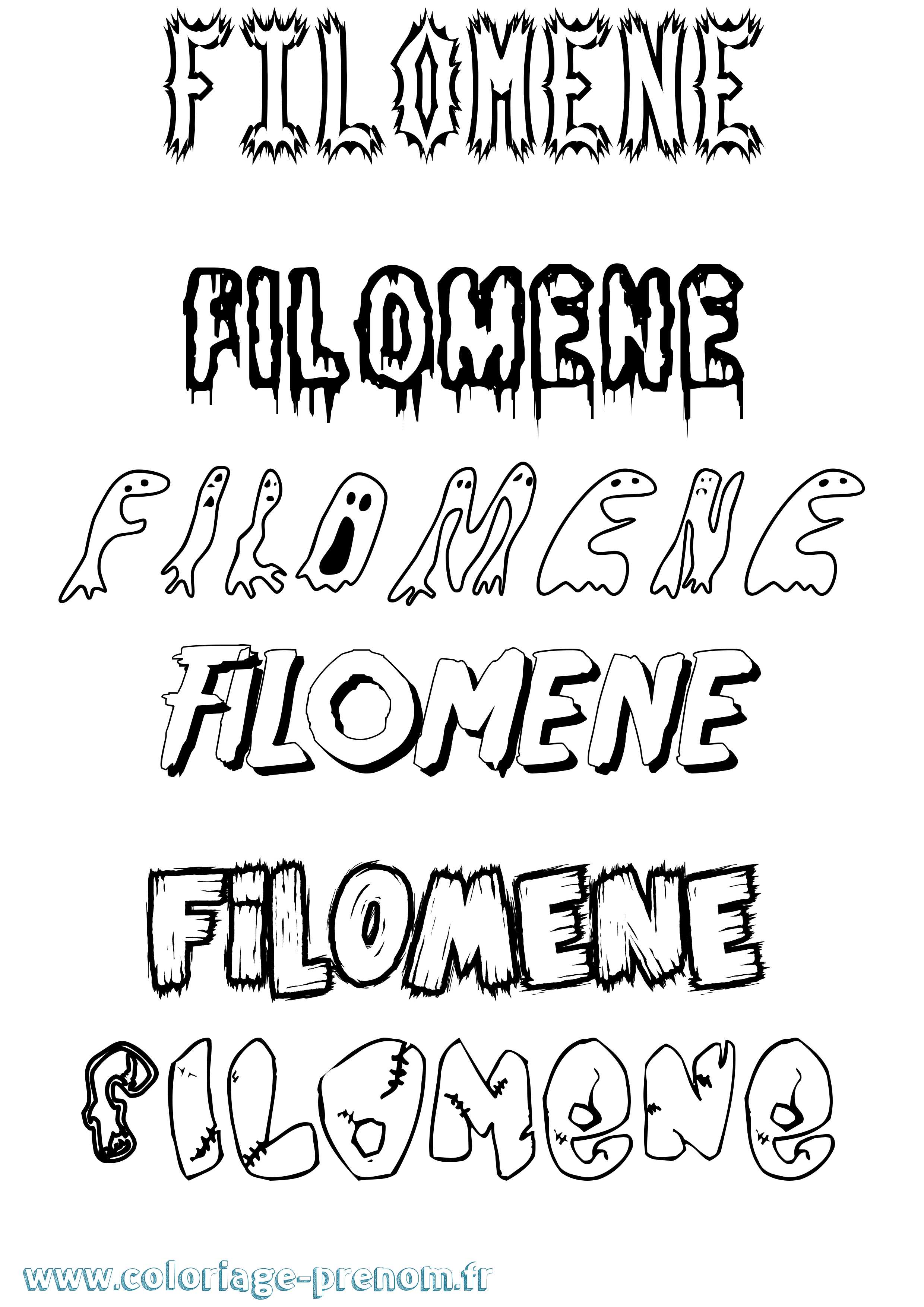 Coloriage prénom Filomene Frisson