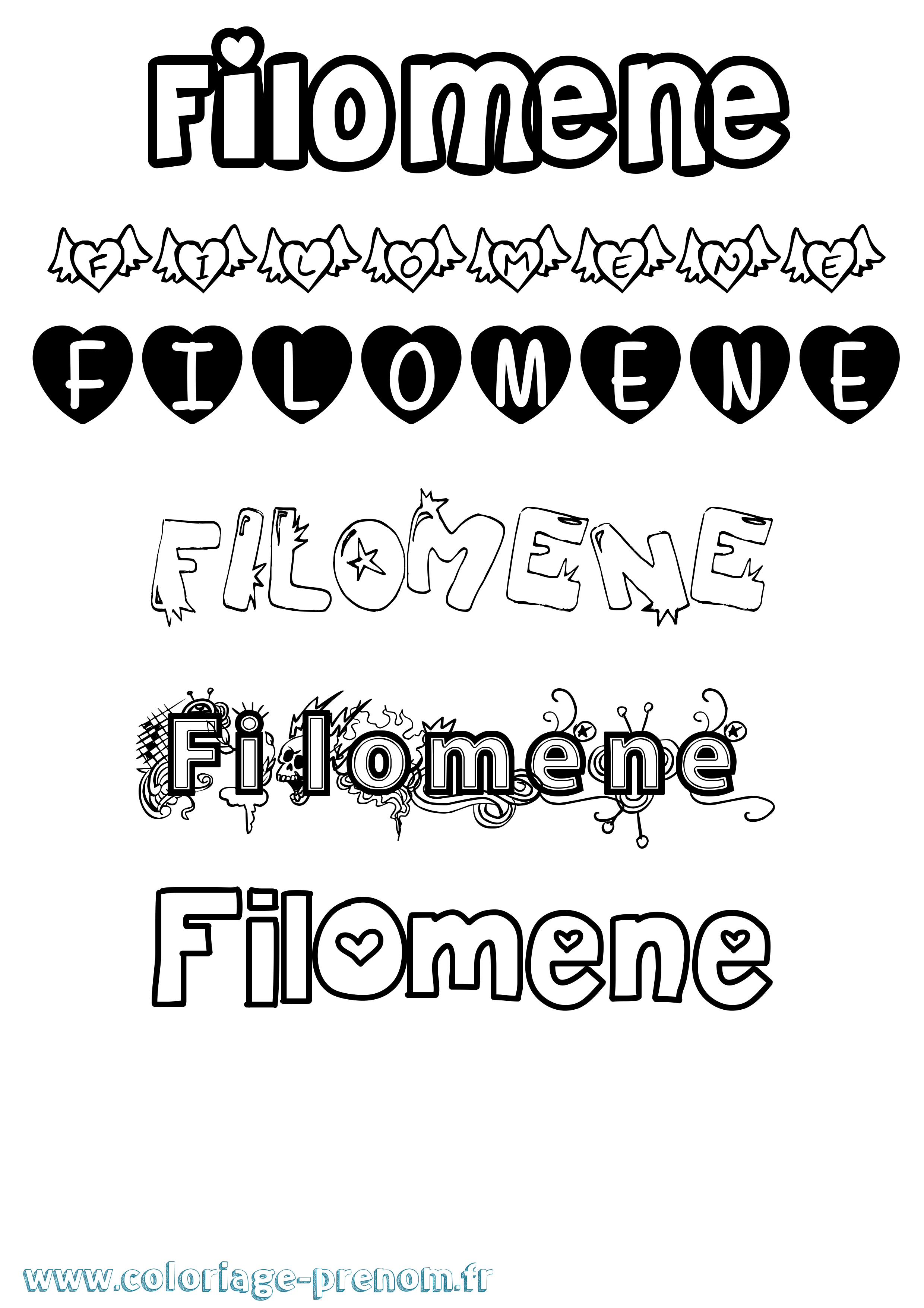 Coloriage prénom Filomene Girly