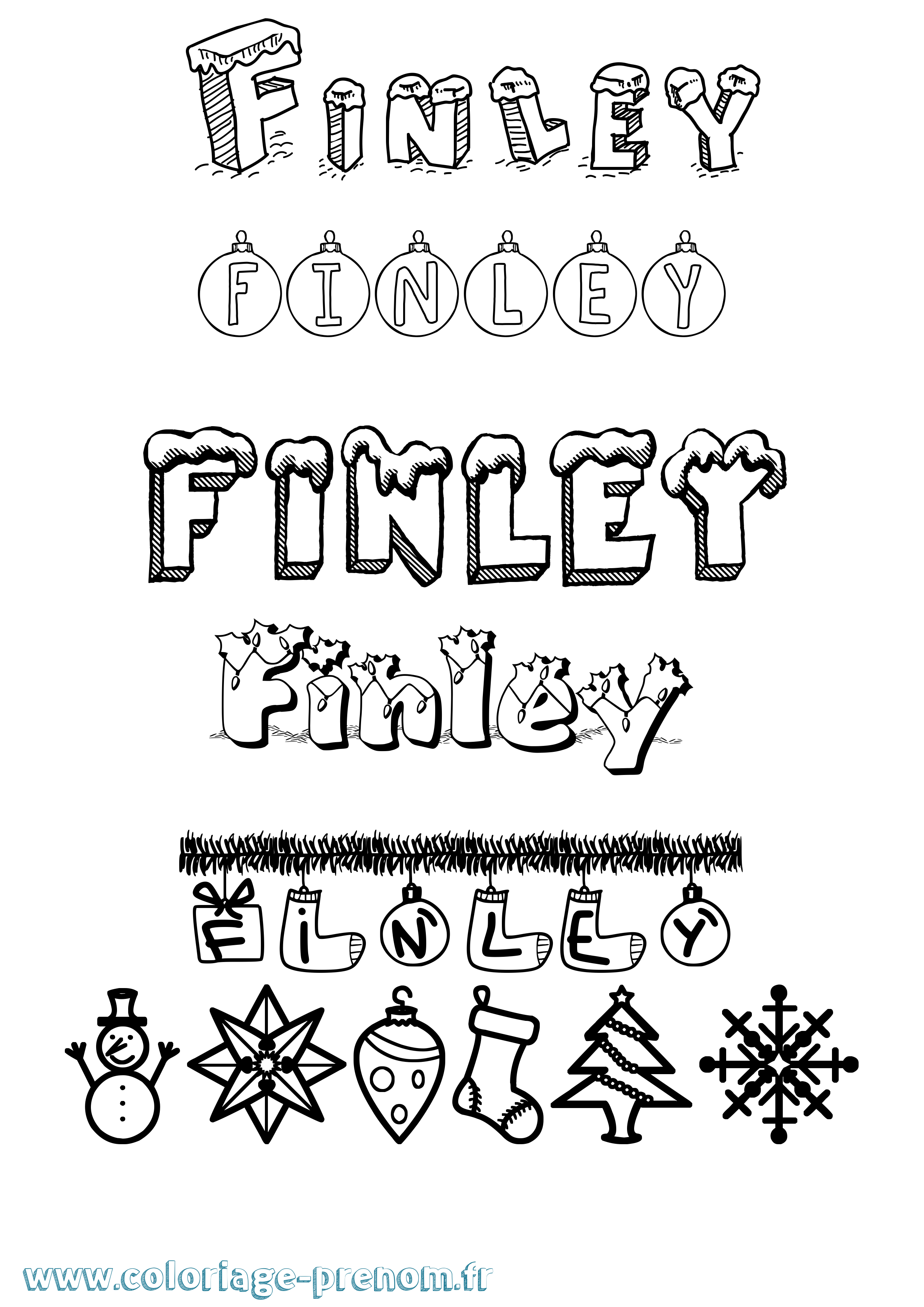 Coloriage Finley Noël Coloriage prénom Finley Noël